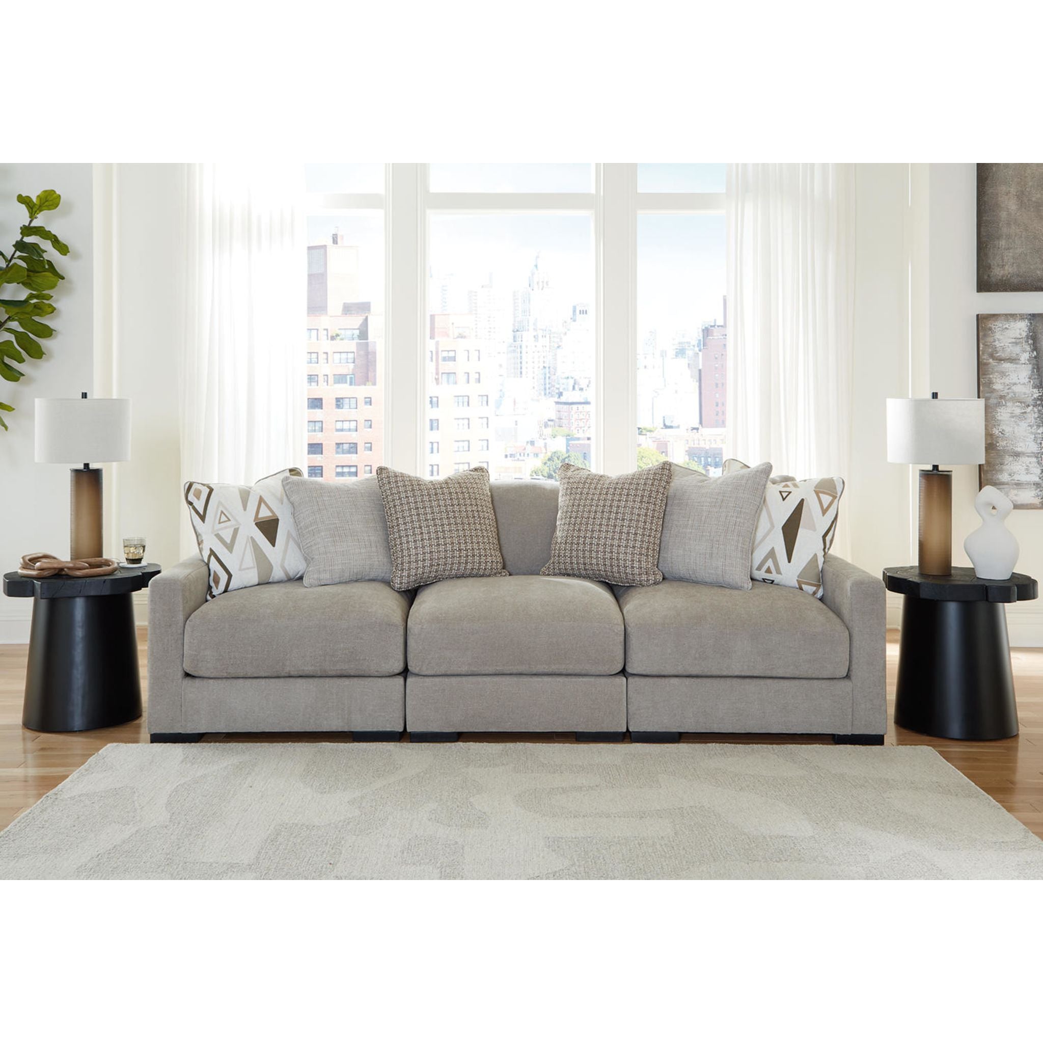 Aslan Court 3-Piece Sectional Sofa Set in Pebble Gray - Modern L-Shaped Couch for Living Room, Family Room & Apartment Lounge