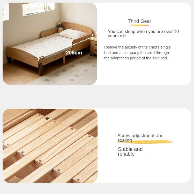 Expandable Solid Oak & Beech Wood Toddler Bed – Adjustable from 57in (145cm) to 80.7in (205cm) – Perfect for Growing Kids & Small Bedrooms