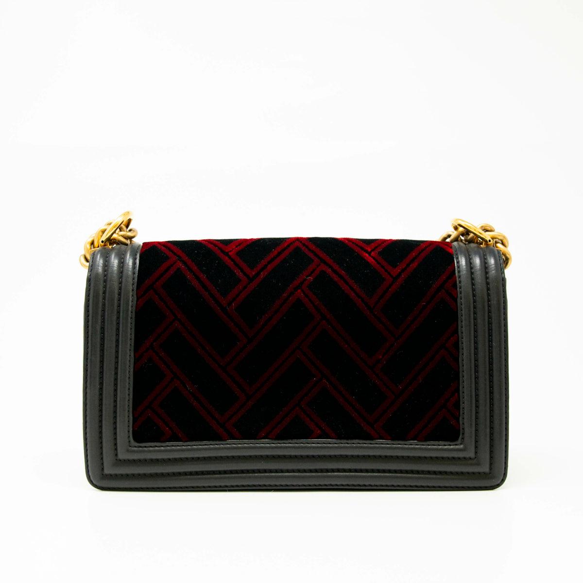 Chanel Medium Boy Bag in Red & Black Velvet - Luxury Designer Handbag for Women, Perfect for Parties, Dates & Special Occasions