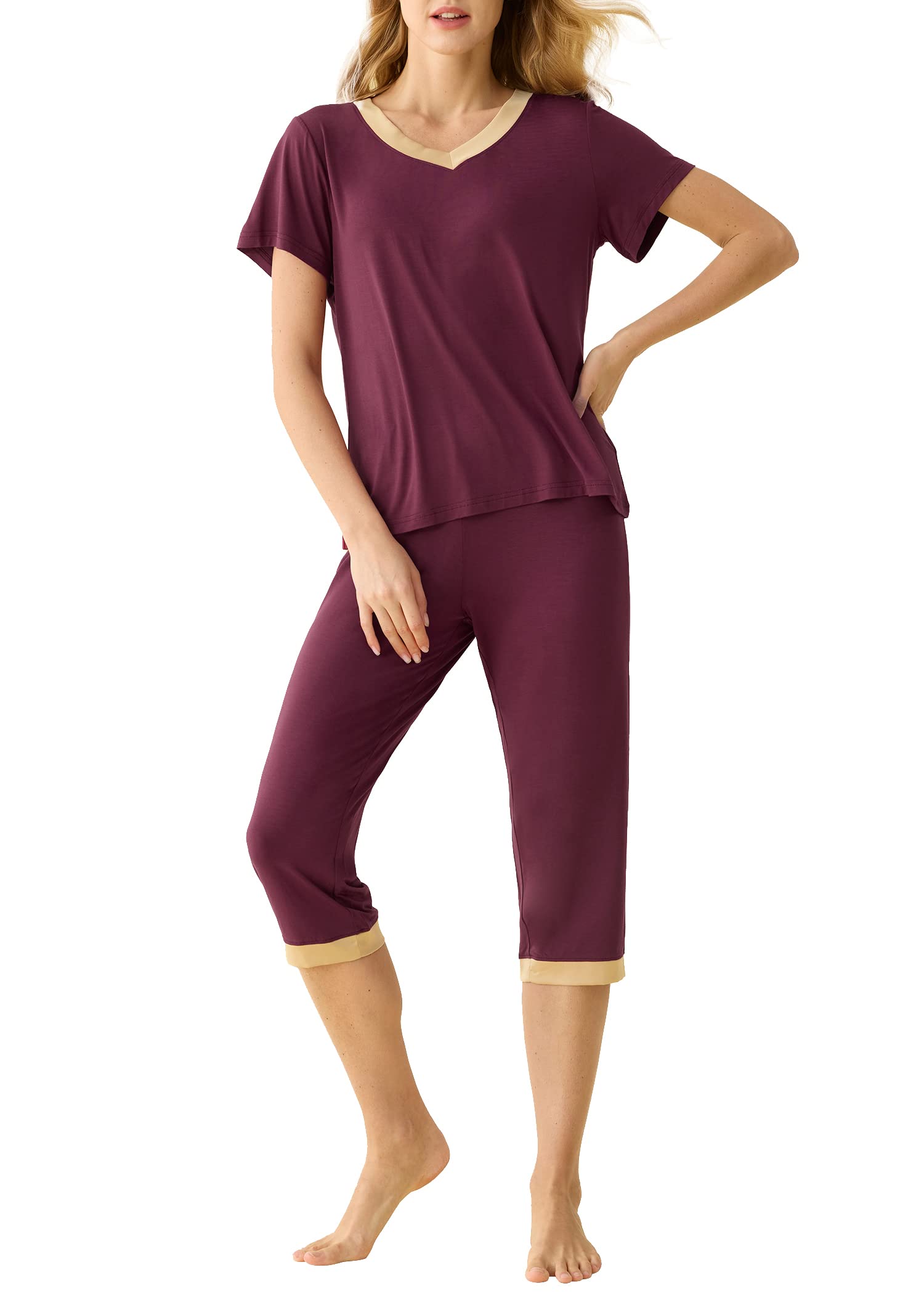 Latuza Women's Sleepwear Set - Soft Pajama Tops & Capri Pants for Comfortable Nightwear | Perfect for Lounging, Sleeping & Relaxing at Home