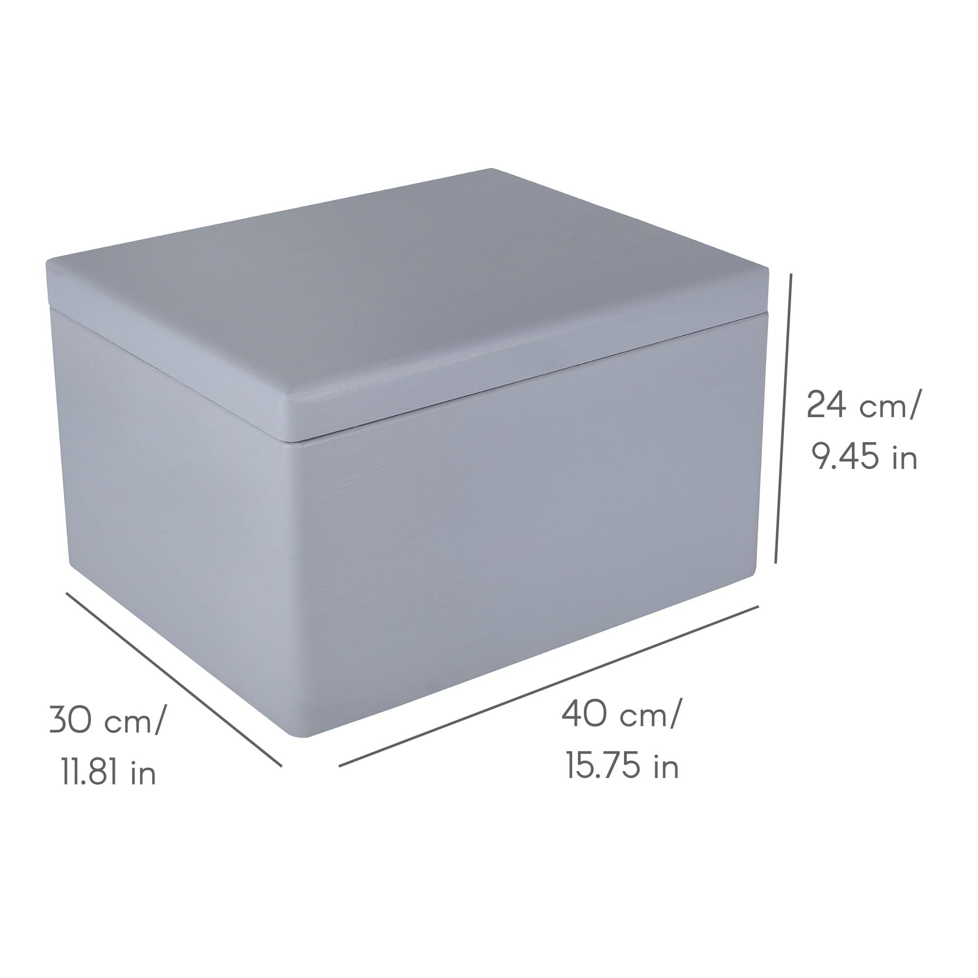 Large Grey Wooden Storage Box with Hinged Lid - 15.8 x 11.8 x 9.44 Inches | Multi-Purpose Keepsake Chest for Tools, Dog Toys, Shoes, Clothes & Kitchen Storage | Perfect for Home Organization, Gift Wrapping & Document Storage