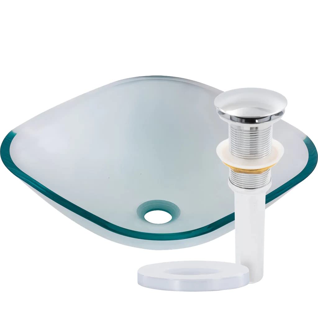 Novatto PIAZZA Modern Glass Vessel Bathroom Sink Set with Chrome Faucet - Perfect for Contemporary Bathroom Vanity and Powder Room Decor
