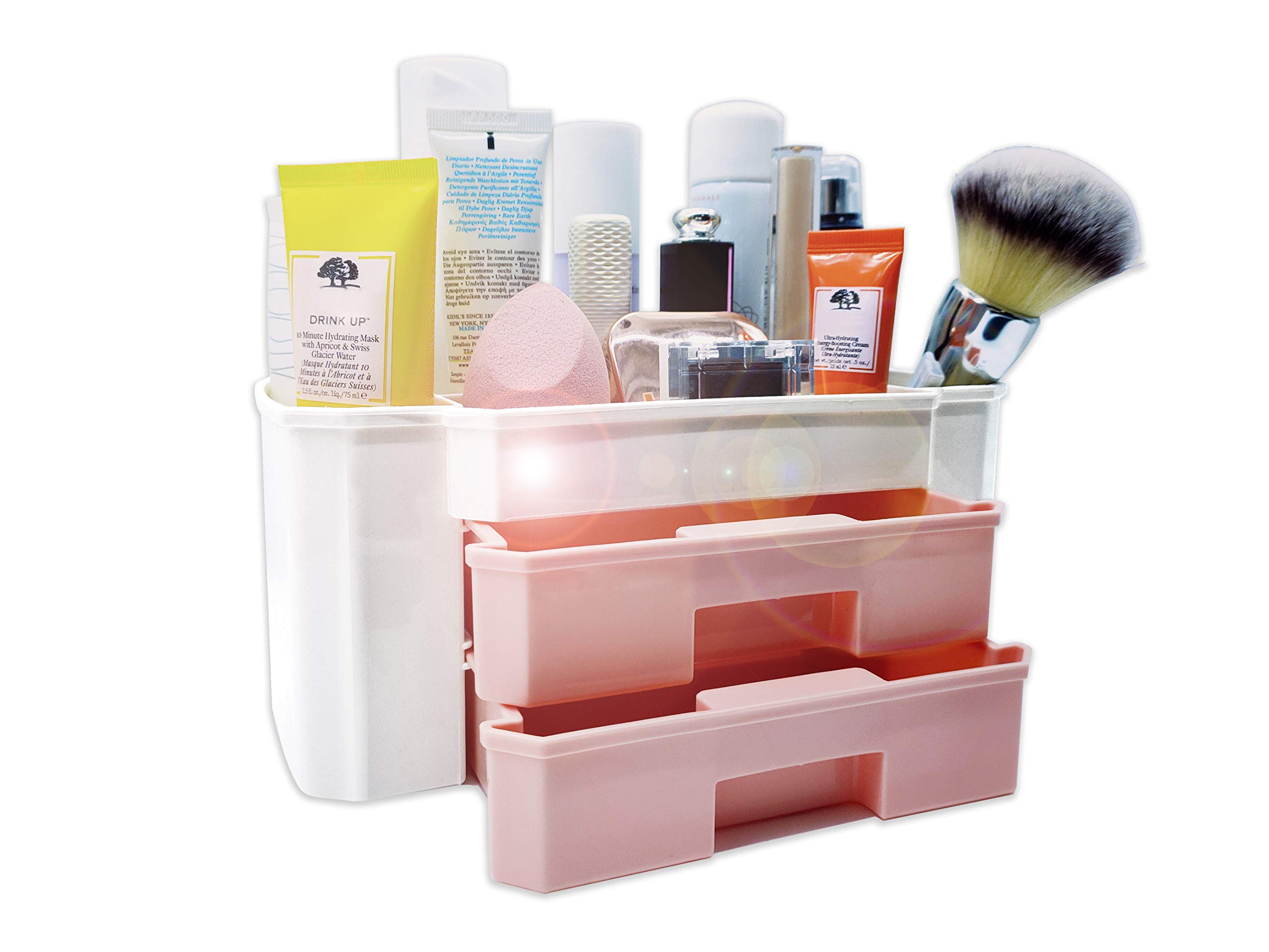 Pink Makeup Organizer with Drawers - Vanity Storage Box for Cosmetics, Lipstick, Eyeshadow, Nail Polish & Jewelry - Perfect for Bedroom, Bathroom & Dressing Table Organization (Pink)