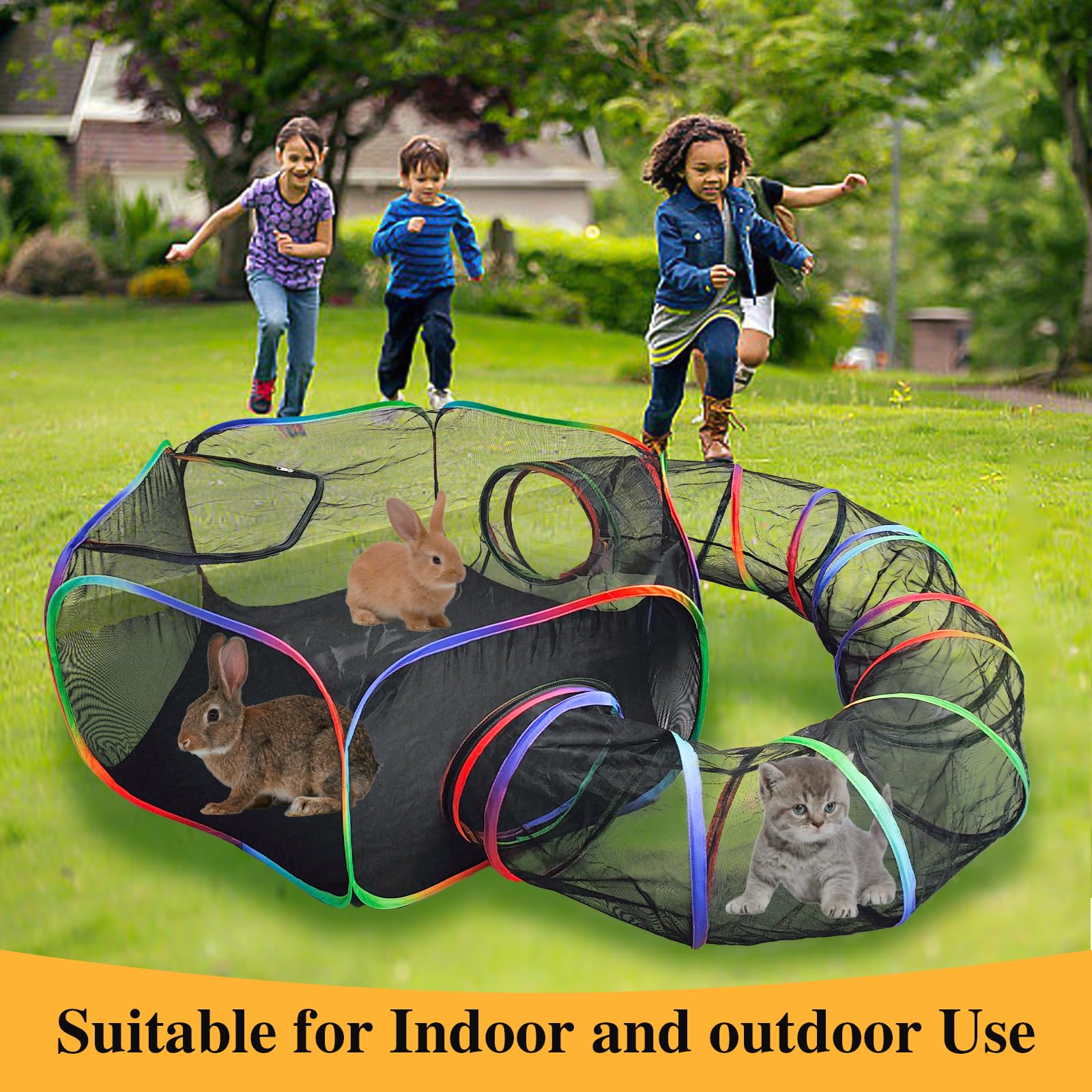 Homegroove Outdoor Cat Enclosures - Rainbow Portable Cat Playpen for Indoor Cats, Includes Cat Tent & Tunnel with Carry Bag - Perfect for Multiple Cats & Small Pets - Ideal for Backyard, Patio, and Travel Adventures