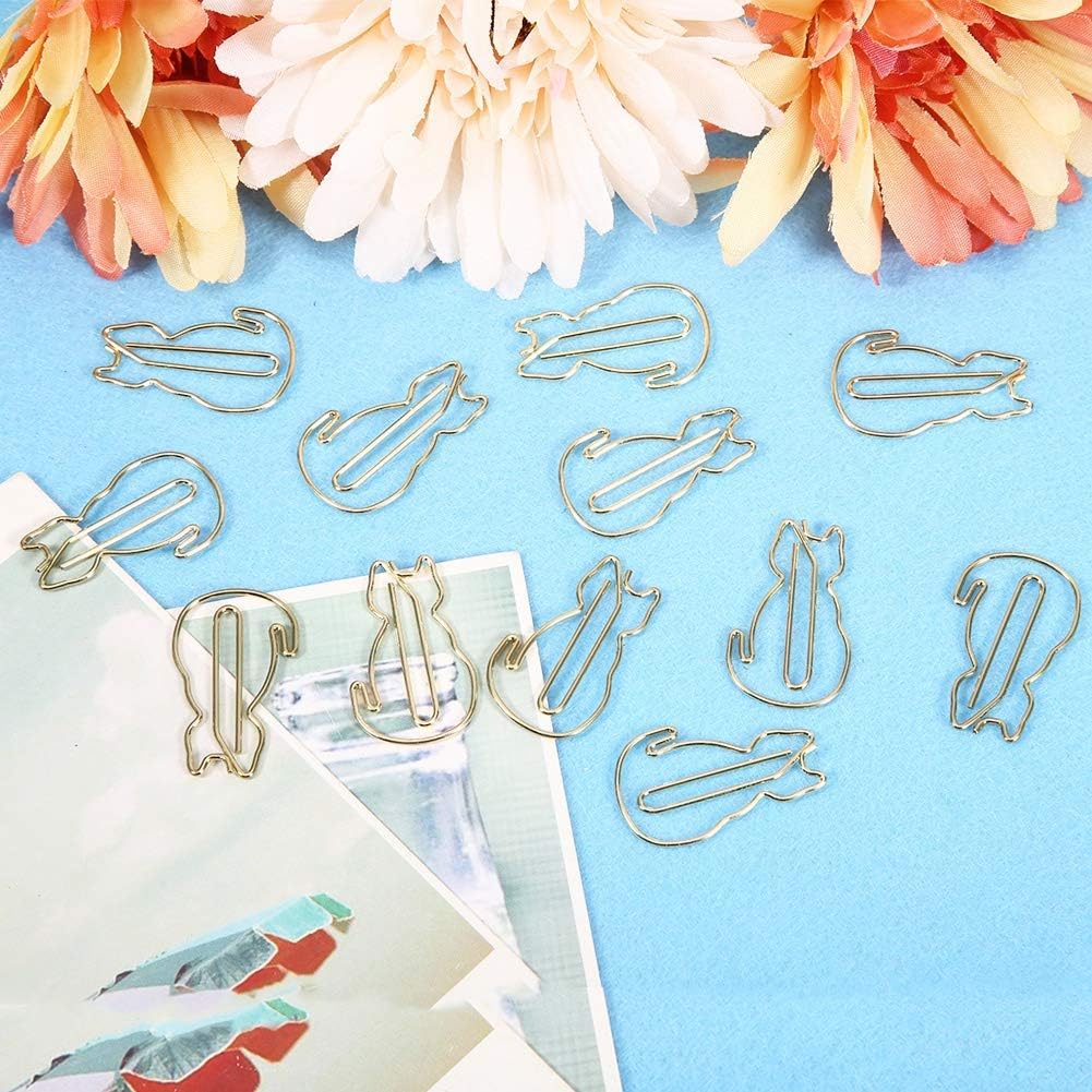 12PCS Gold Cat Paper Clips - Cute Sitting Cat Design Office Supplies for School, Home & Office Organization | Perfect for Notebooks, Documents, Gift Wrapping & Craft Projects