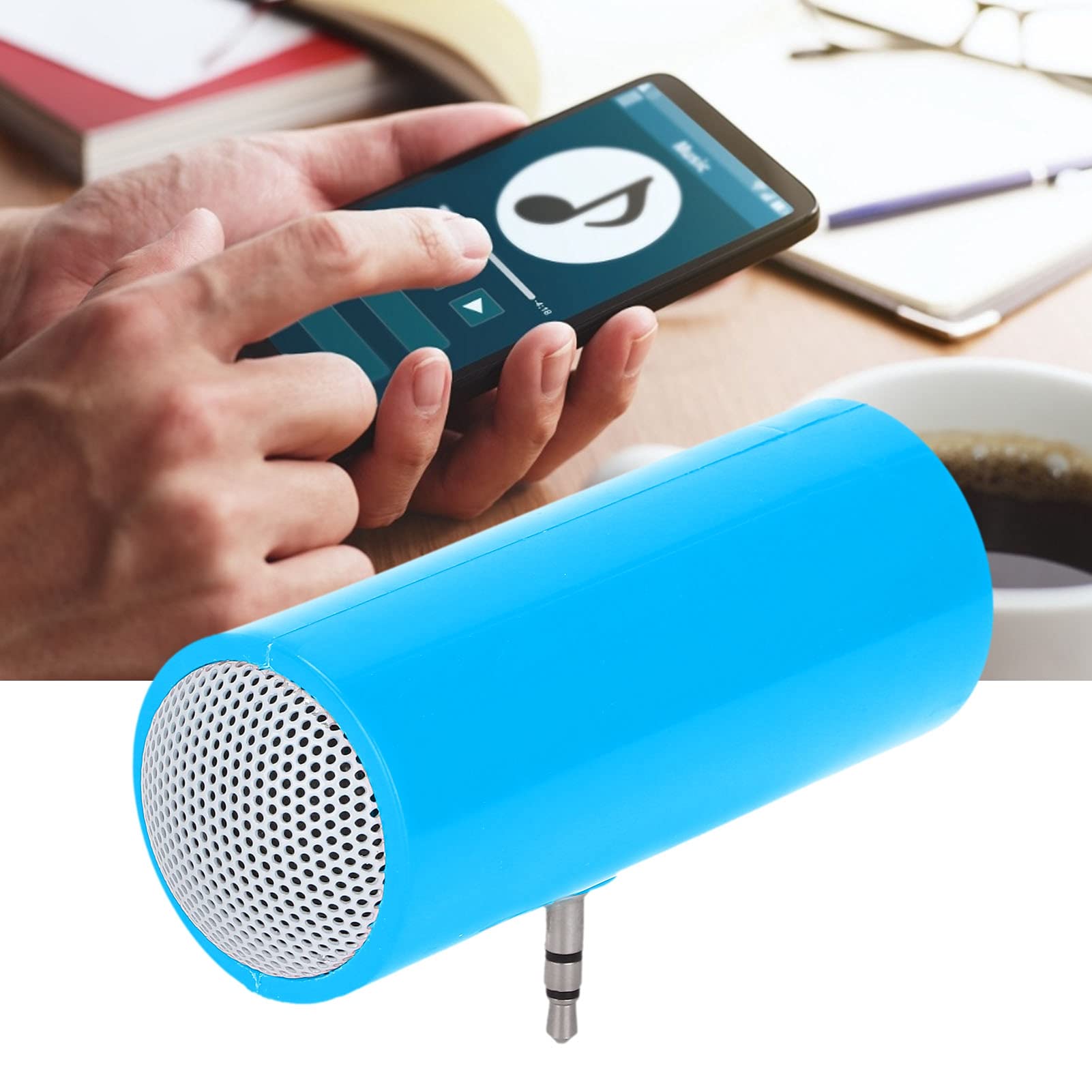 PUSOKEI Mini Portable Speaker - Plug in Speaker with 3.5mm AUX Audio Interface, Plug and Play for Smartphone, Tablet, Computer, MP3 & MP4 (Blue) | Perfect for Travel, Outdoor Activities & Home Entertainment