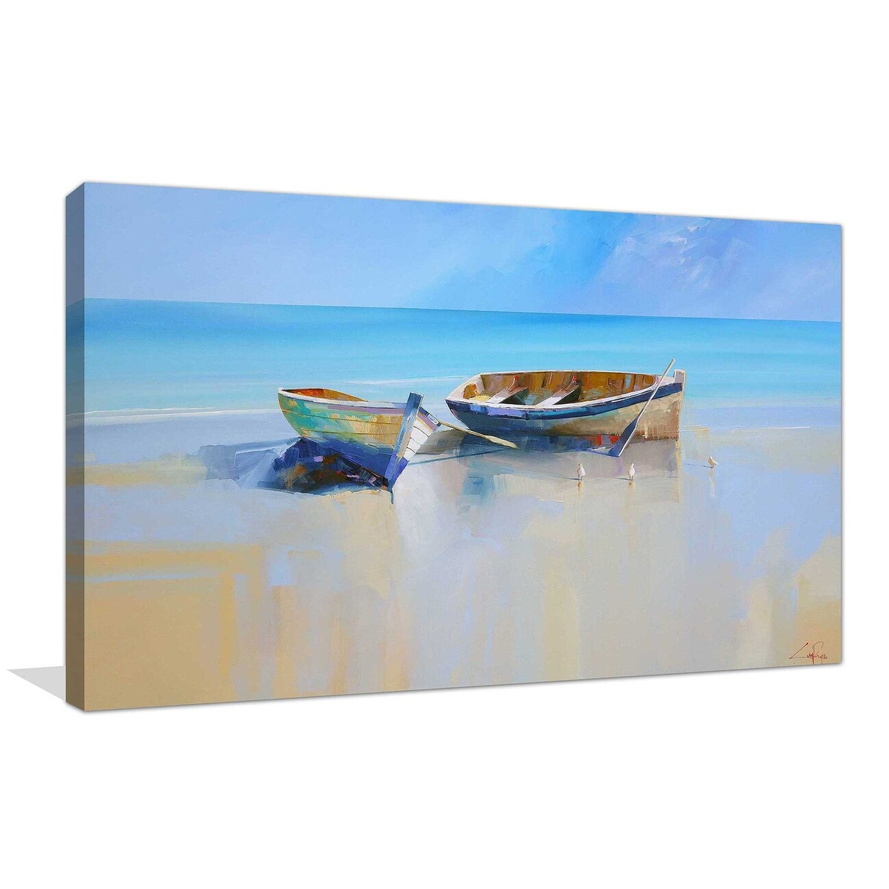 Afternoon Gulls by Craig Trewin - Premium Canvas Wall Art Print - Coastal Seagull Painting for Beach House Decor & Living Room Wall Art