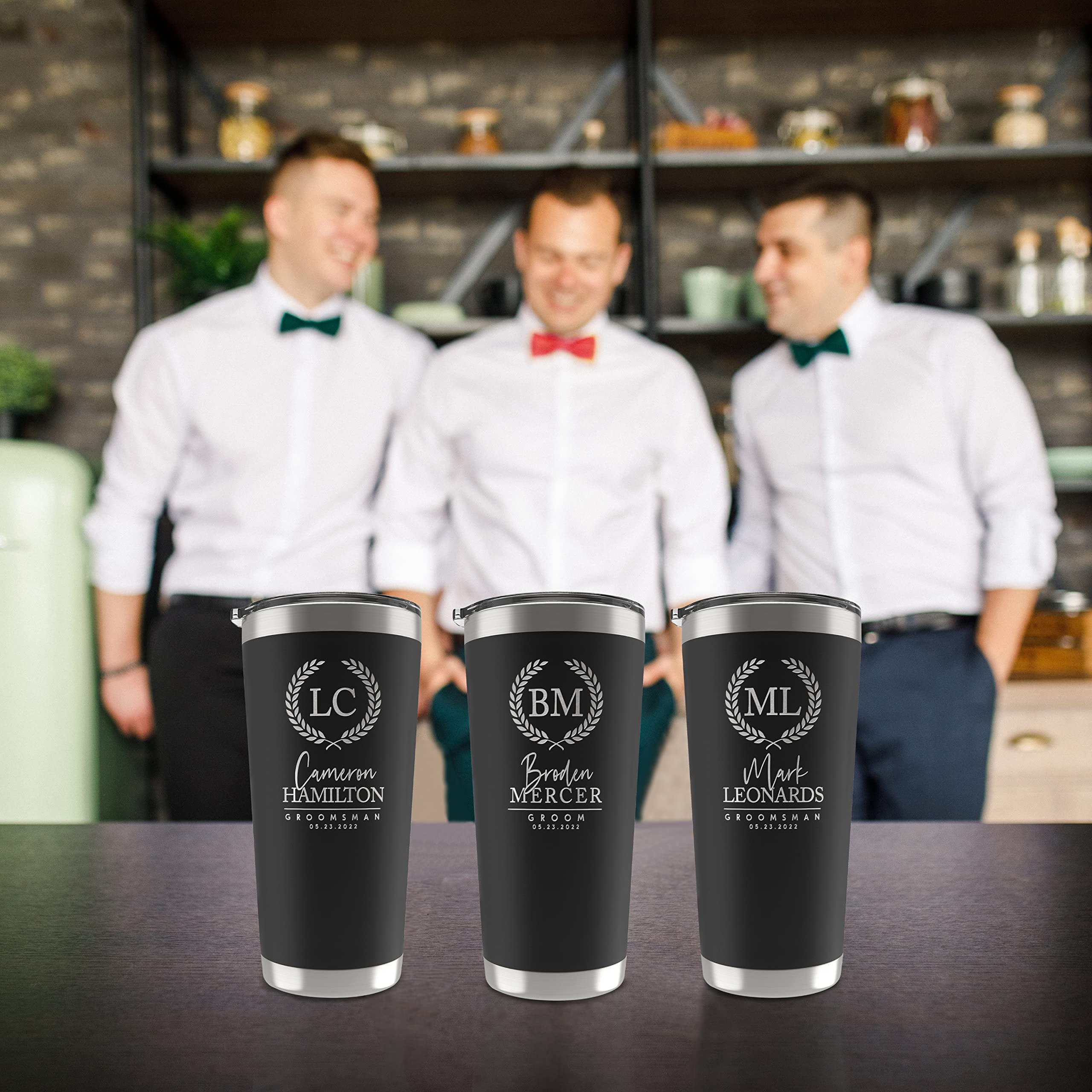 Personalized Groomsmen Gifts Set of 6 - 20oz/30oz Stainless Steel Tumblers with Engraved Names & Titles - Double Wall Insulated - 3 Color Options - Perfect for Weddings, Bachelor Parties & Groomsmen Proposals