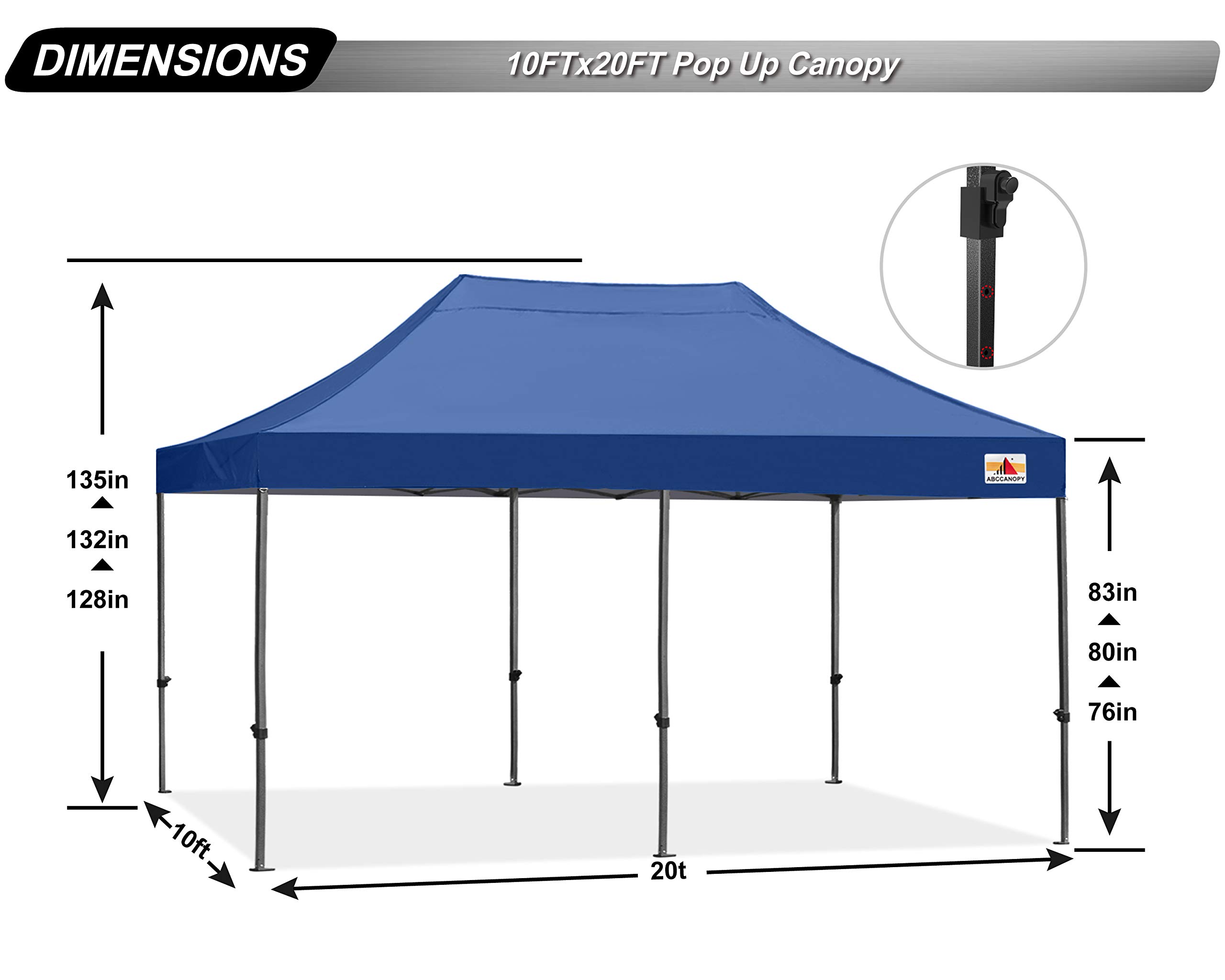 ABCCANOPY 10x20 Commercial-Series Pop Up Canopy Tent - Navy Blue Outdoor Shelter for Patio, Backyard, Camping & Events - Waterproof & UV Protection