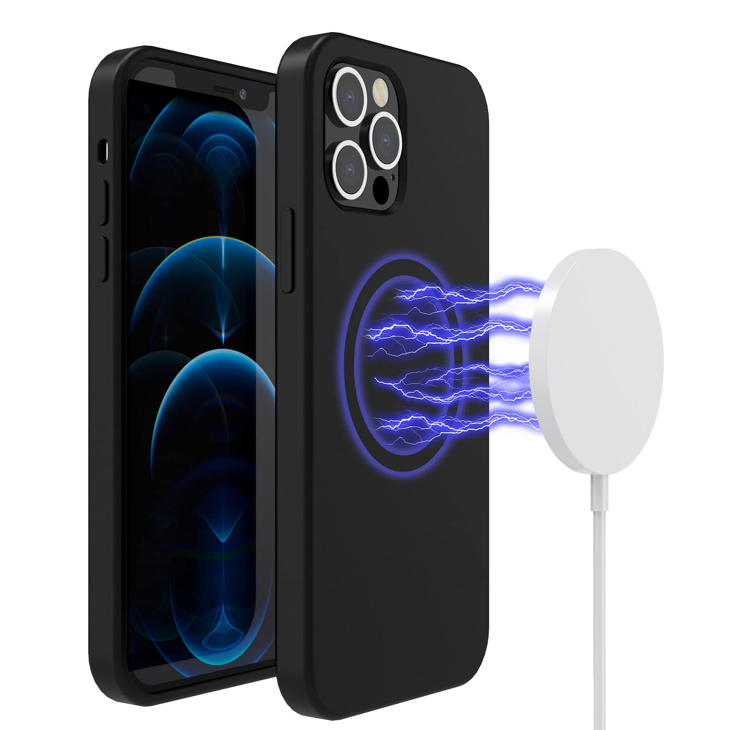 VOEAIN Magnetic Phone Case for iPhone 12 & 12 Pro - Slim Liquid Silicone Shockproof Cover with Built-in Magnets (MagSafe Compatible) | 6.1 Inch Protective Case | Perfect for Work, Travel & Everyday Use (Black)