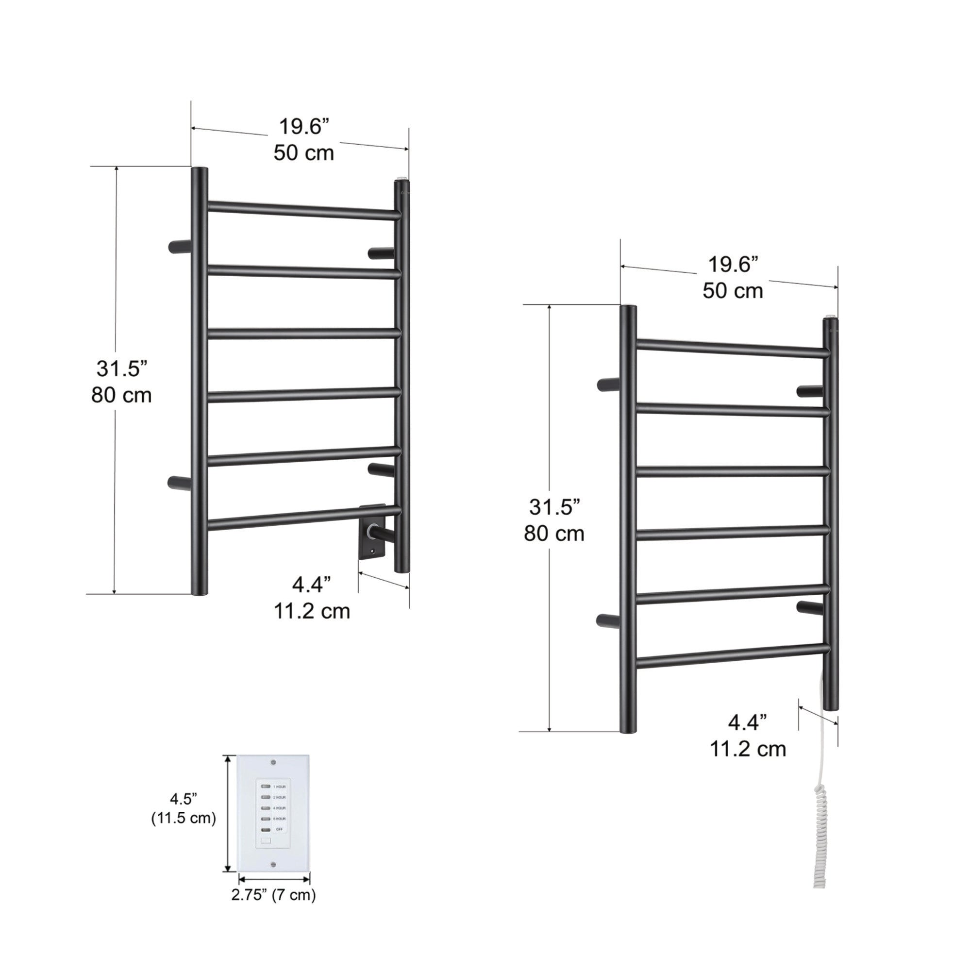 Ancona Comfort 6 Wall Mount Electric Towel Warmer - Plug In & Hardwire Installation with Digital Timer - Matte Black Finish for Bathroom, Spa & Luxury Home Use