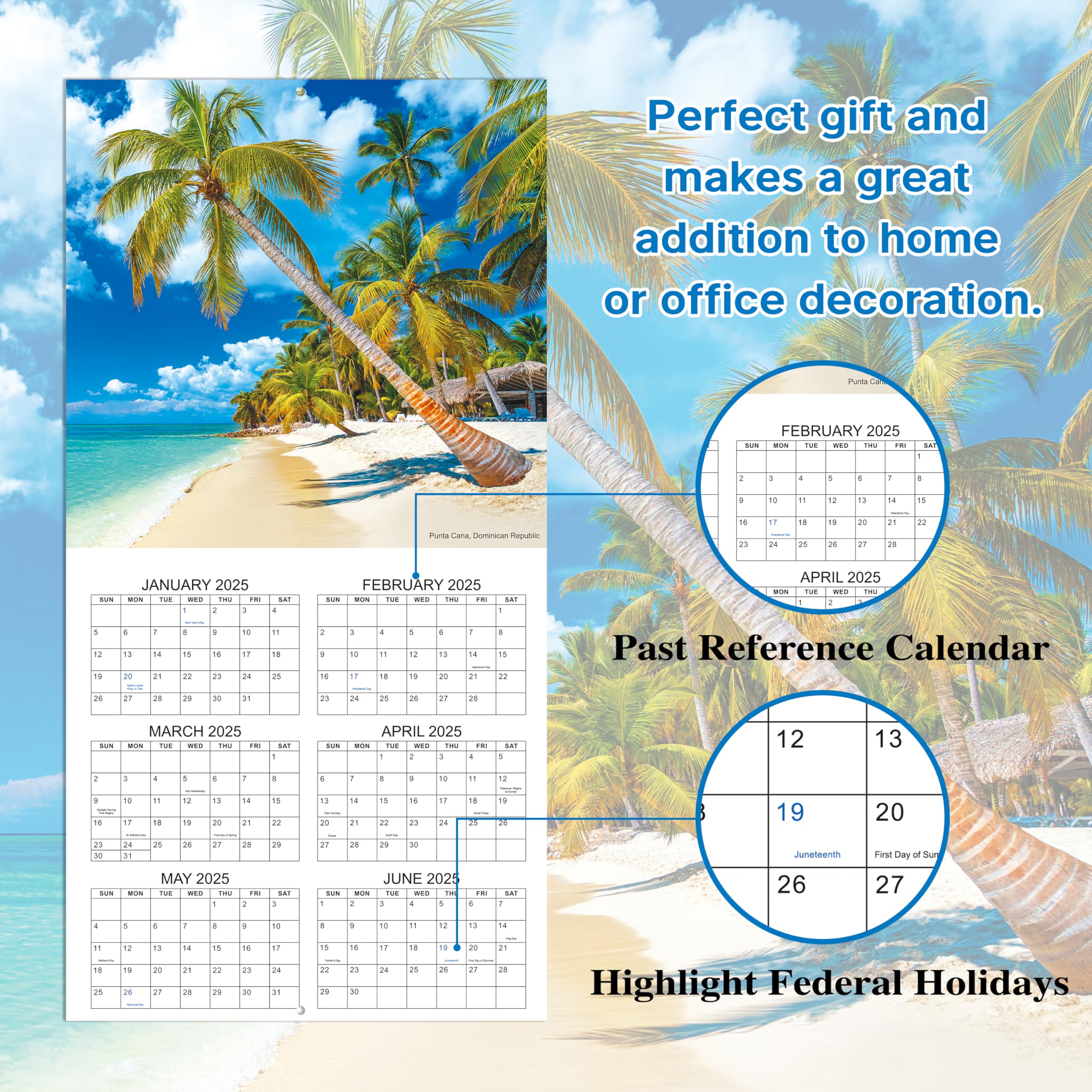 2025-2026 Wall Calendar - 18 Month Planner from July 2025 to December 2026 | 12x24 Inch Open Size | Large Daily Blocks & Holiday Tabs | Beautiful Island Scenery | Perfect for Home, Office & School Organization