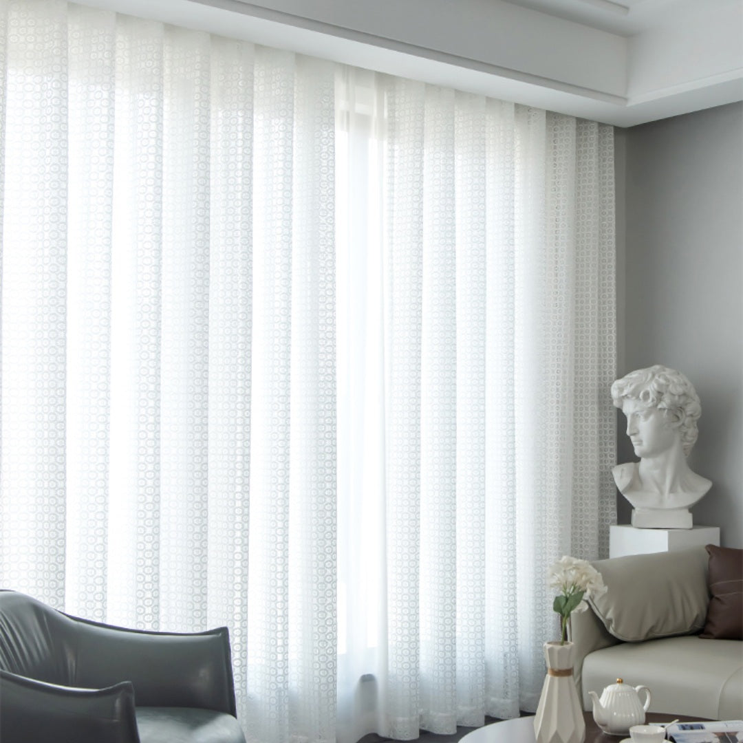 Yaritza Gauze Warp Knitted Floral Sheer Custom Curtains - Elegant Window Treatments for Living Room, Bedroom & Nursery Decor