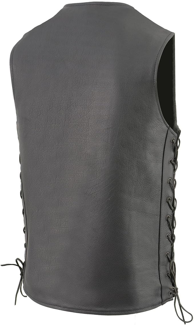Milwaukee Leather Men's Black Straight Bottom Side Lace Leather Biker Vest MLM3520 - Motorcycle Riding Gear for Harley Davidson & Cruiser Bikes