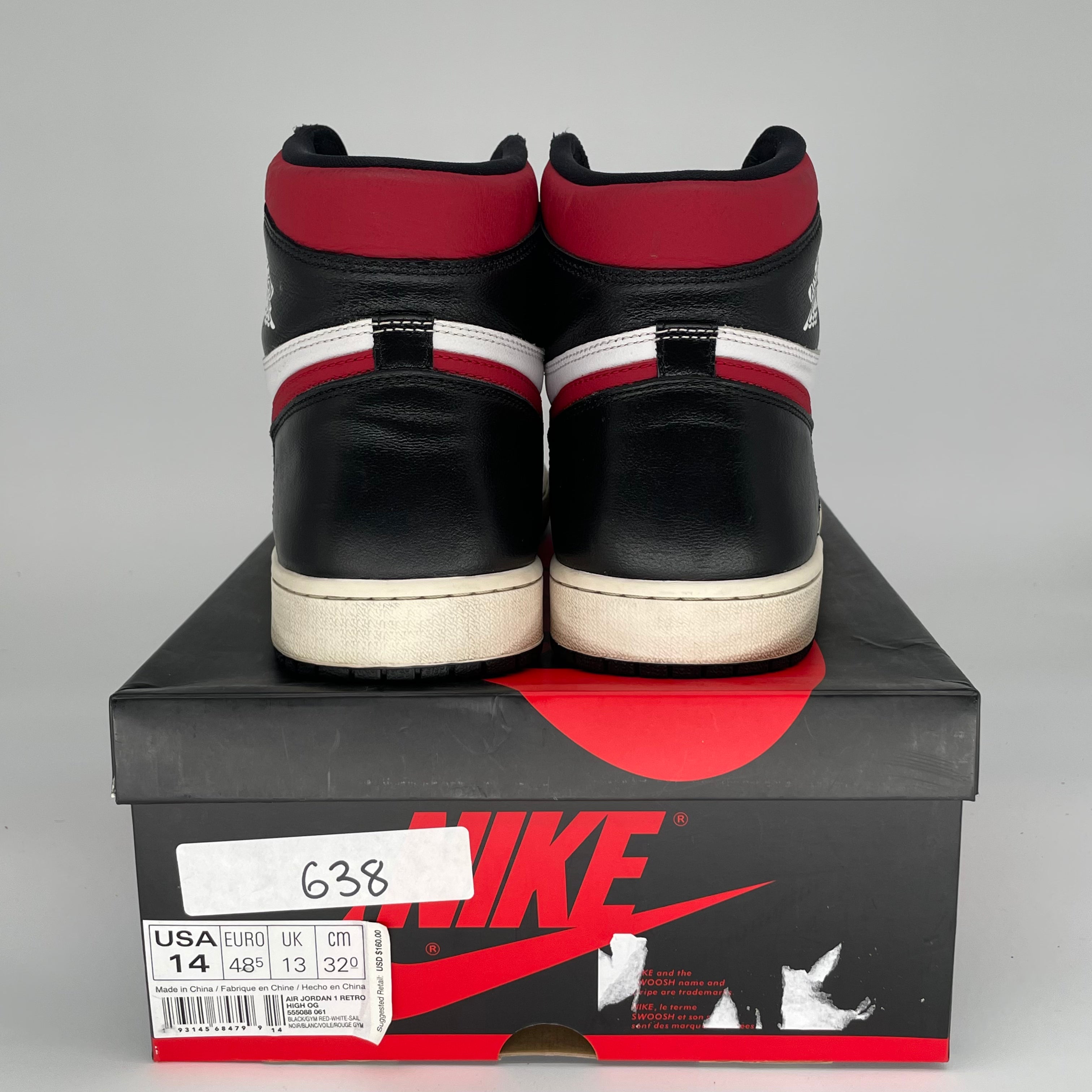 AIR JORDAN 1 Retro High OG Black Gym Red Men's Basketball Shoes Size 14 (555088-061) - Perfect for Streetwear, Sneaker Collecting & Basketball Games