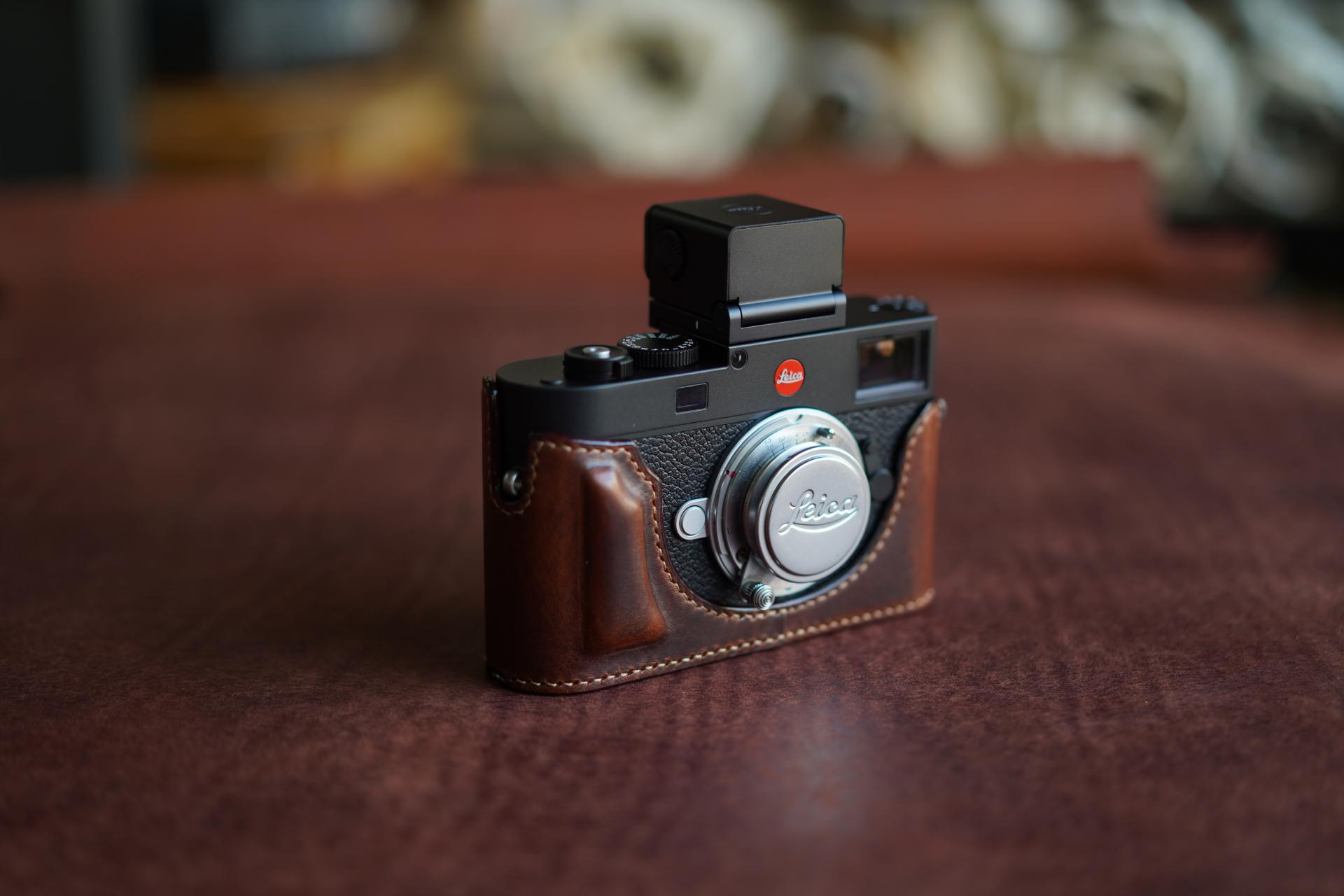 Arte di Mano Premium Leather Half Case for Leica M11 Camera - Minerva Black with White Stitching | Advanced Battery Access Door | Perfect for Street Photography & Travel Protection
