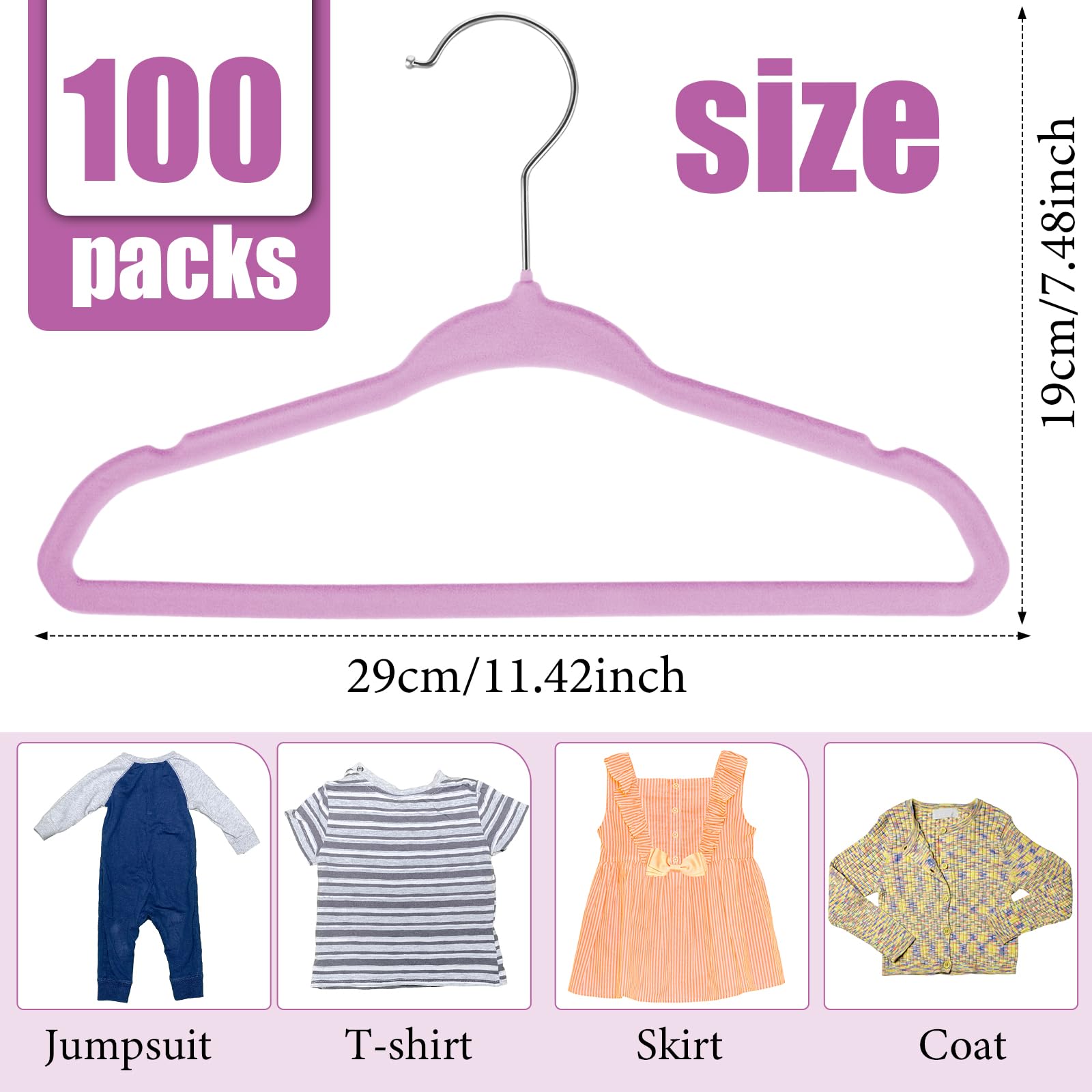 100 Pack Velvet Hangers Bulk - Non Slip Clothes Hangers for Baby Clothes - Durable Space Saving Hangers for Nursery & Toddler Wardrobe (Light Purple) - Perfect for Organizing Baby Clothes, Kids' Closets & Small Spaces