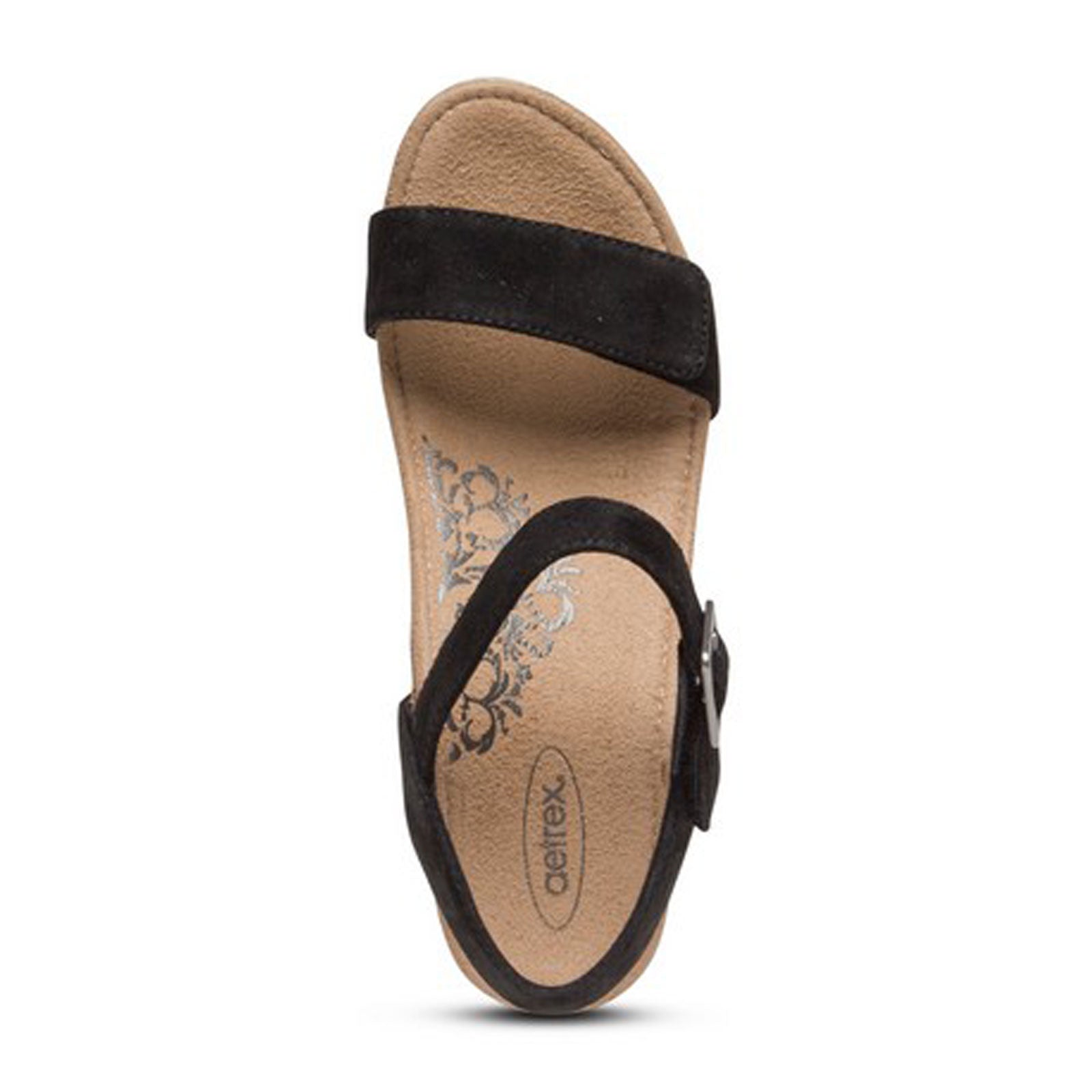 Aetrex Sydney Women's Wedge Sandal - Comfortable Black Suede Sandals for Walking, Travel & Summer Outfits