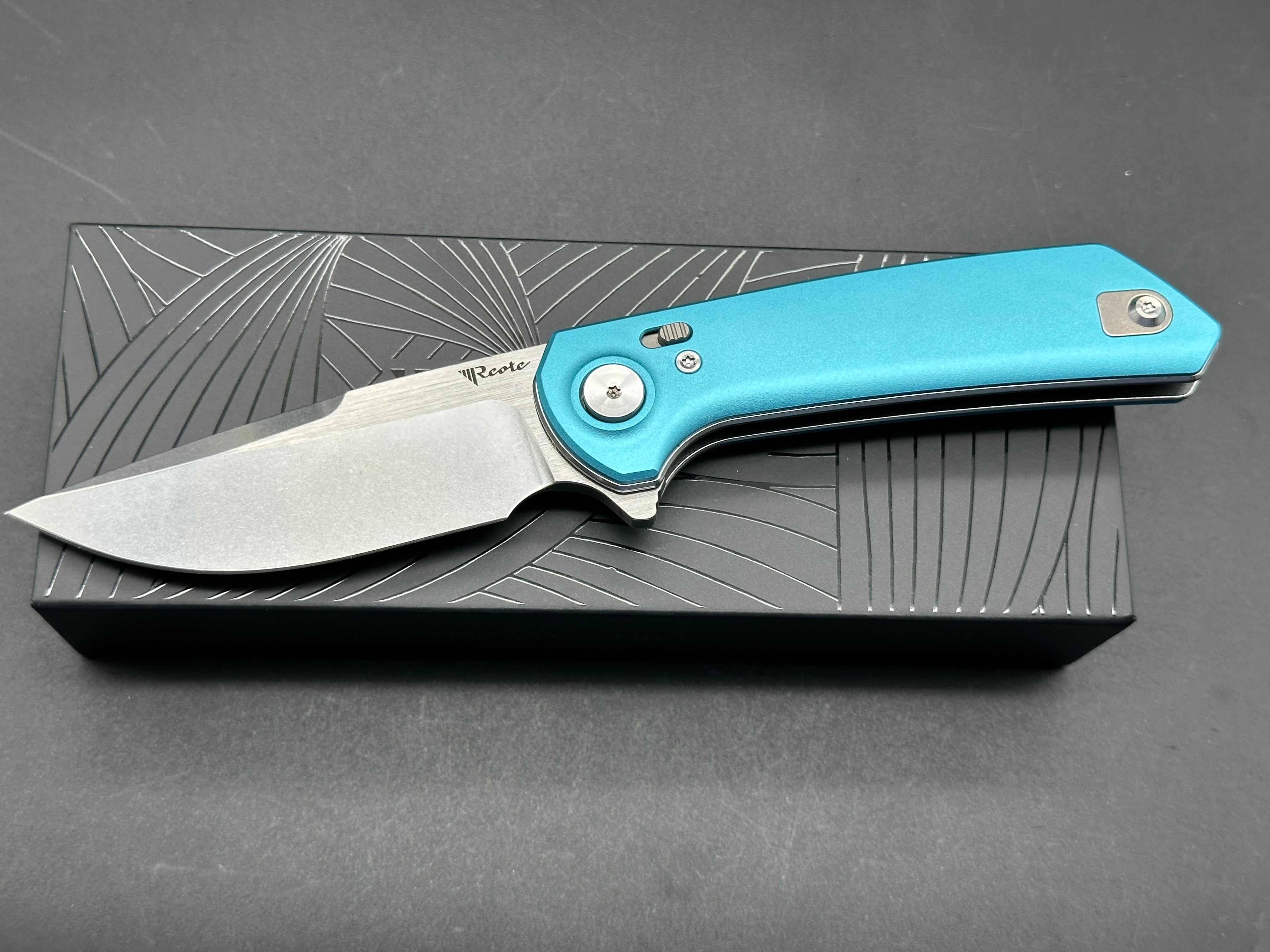 Reate PL XF Folding Knife - Blue Aluminum Handle with Nitro V Steel Blade - EDC, Outdoor, Camping & Survival Gear