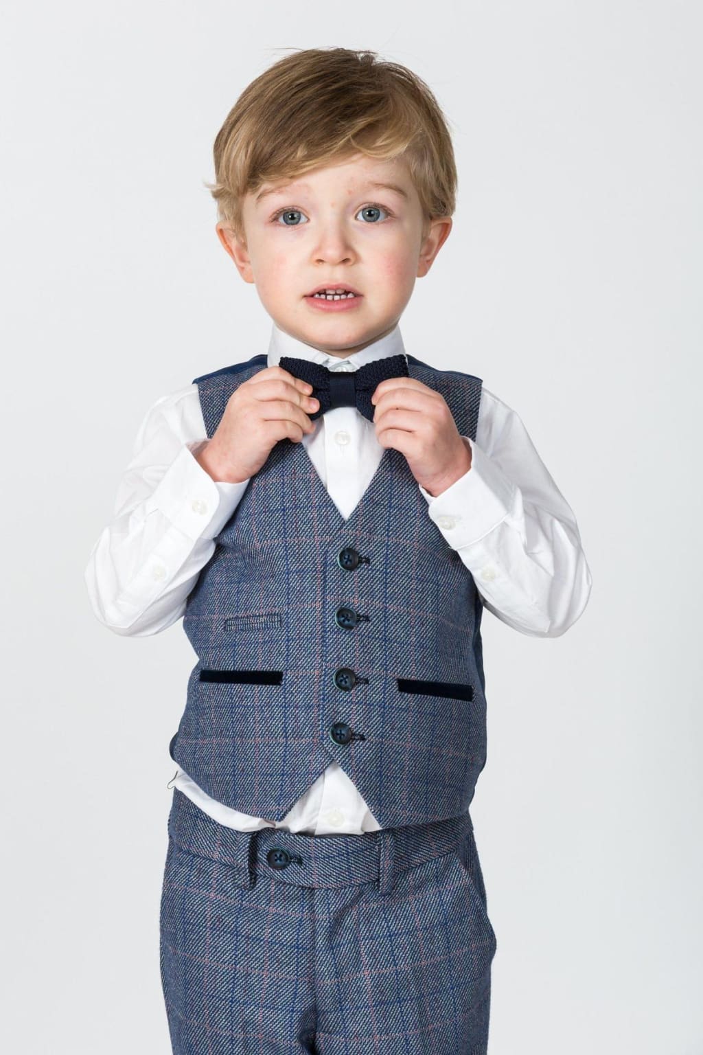 Marc Darcy Hilton Kids' Blue Tweed Check 3-Piece Suit | Formal Wear for Boys | Wedding, Party & Special Occasion Outfit