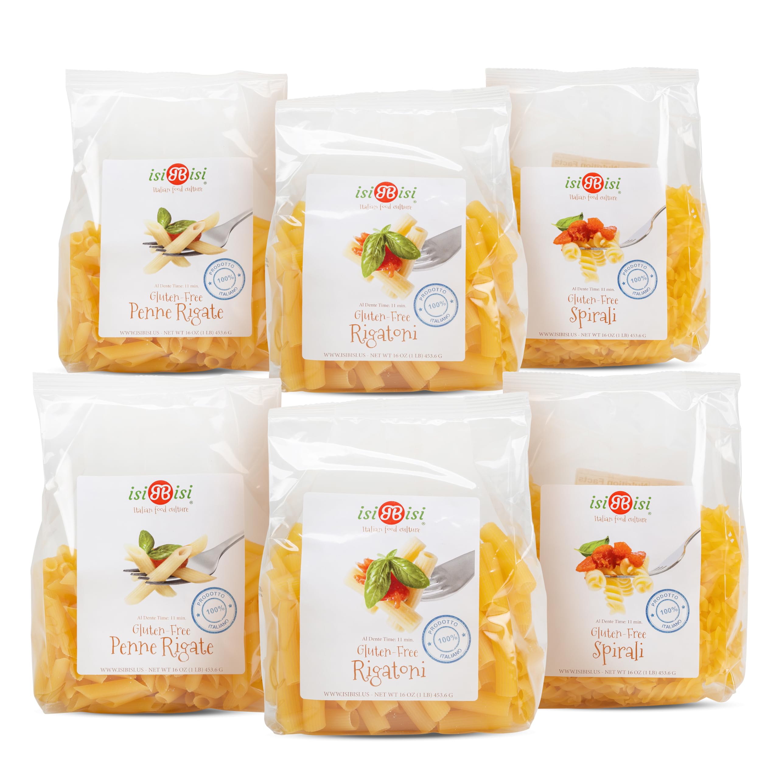 Authentic Italian Pasta Sampler - Penne, Rigatoni & Spirali Noodles - Non-GMO Vegan Pasta Made with Corn & Rice Flour - Artisanal Bulk Pasta from Italy (6 Pack) - Perfect for Italian Dinners, Vegan Meals & Gourmet Cooking
