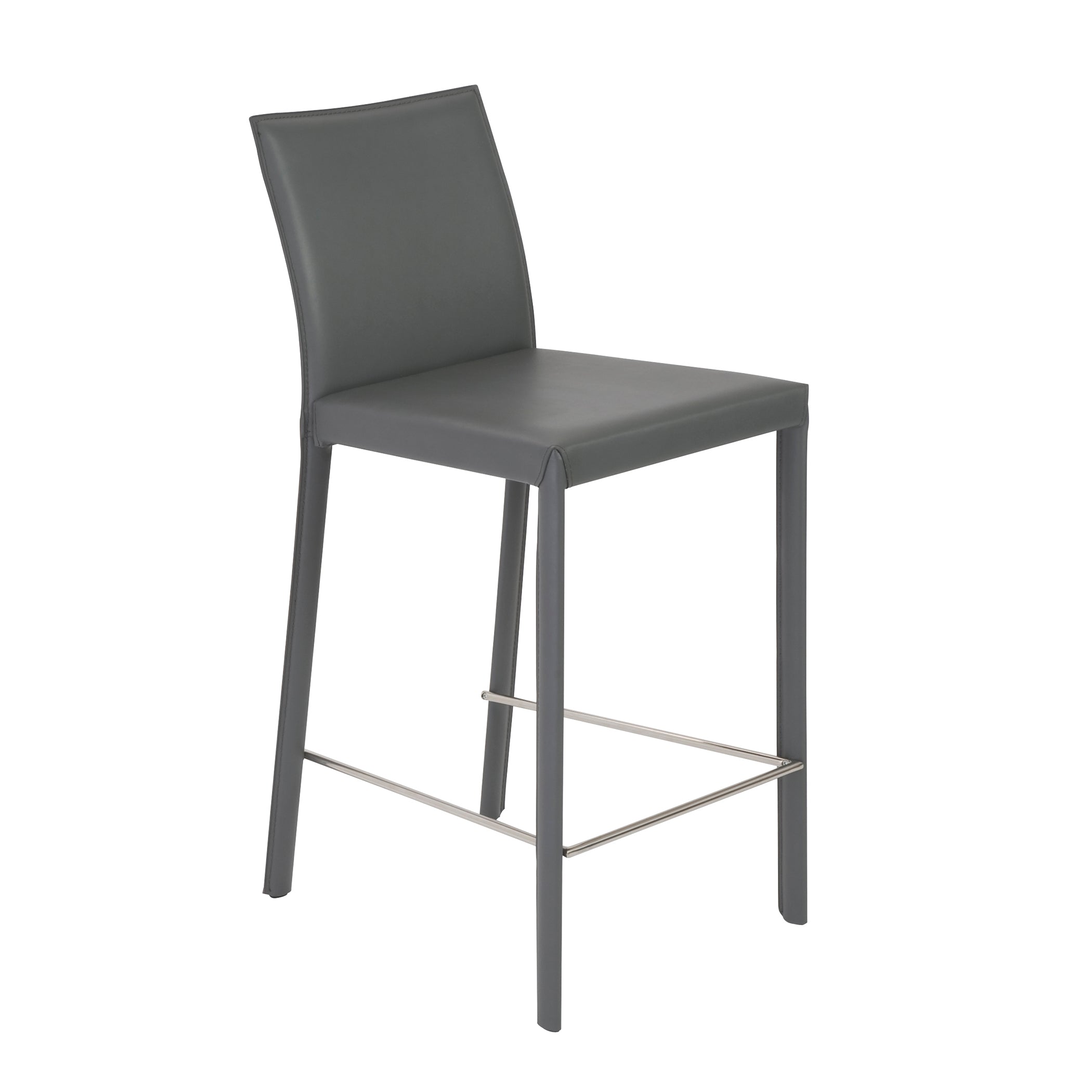 Hasina Counter Stool Set of 2 - Black Bar Stools with Polished Stainless Steel Footrest - Perfect for Kitchen Island, Breakfast Nook & Home Bar