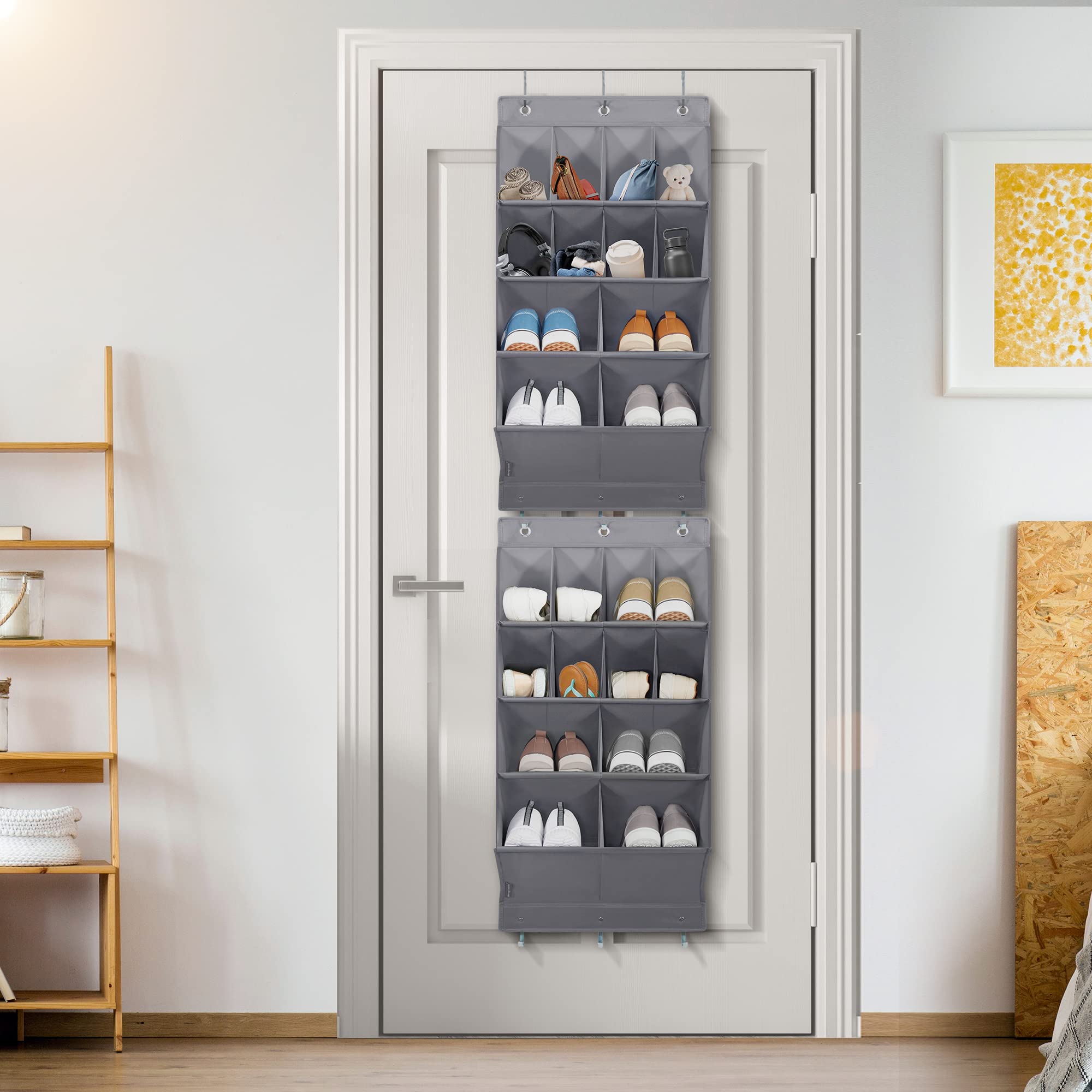 2 Pack Over the Door Shoe Organizer with 8 Large & 4 XL Deep Pockets - Space Saving Hanging Closet Storage for Shoes, Accessories & More - Perfect for Bedrooms, Dorms & Small Spaces (Gray)