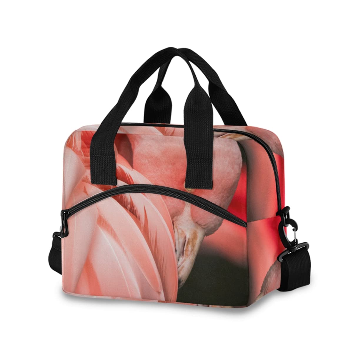 MALPLENA Insulated Lunch Bag for Women & Men - Large Capacity Flamingo Pink Feather Design with Removable Shoulder Strap | Perfect for Work, School, Picnic & Outdoor Activities