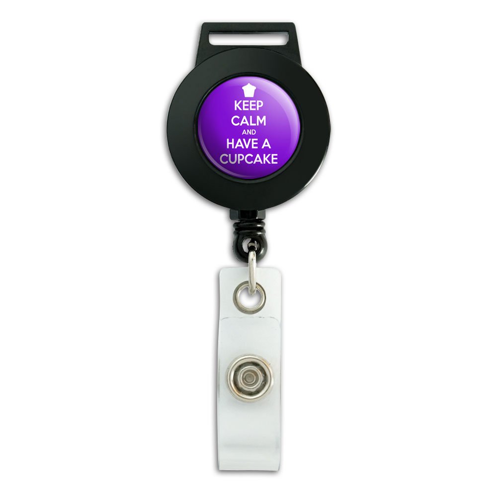 Keep Calm and Have A Cupcake - Retractable Bakery Lanyard with ID Badge Holder for Teachers, Nurses & Office Workers - Durable Reel for Keys & Cards