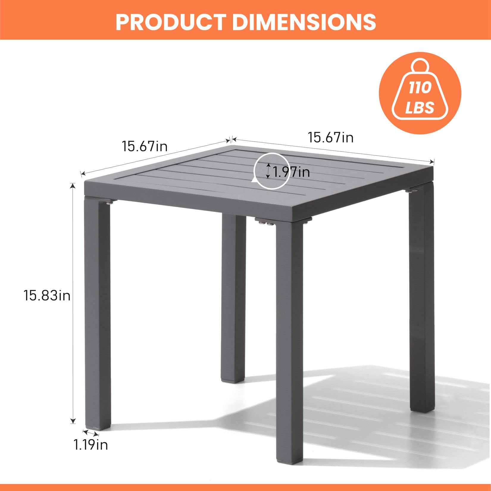 Pellebant 2-Piece Light Gray Aluminum Square Side Table Set - Indoor Outdoor Patio, Bistro, Chaise Lounge Coffee Table for Living Room, Garden, Poolside & Balcony