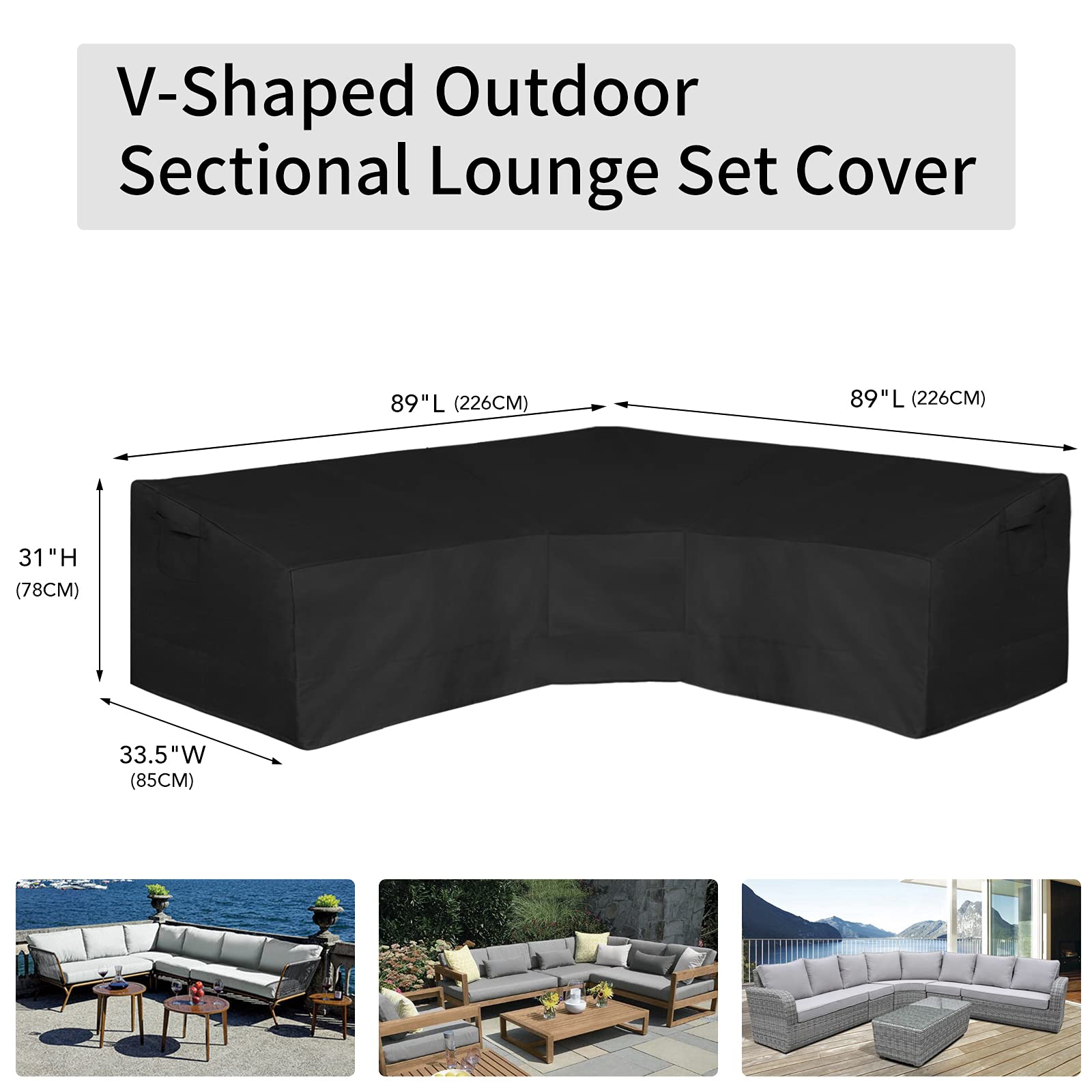 Waterproof Outdoor Sectional Sofa Cover - Heavy Duty V-Shaped Patio Furniture Cover with Air Vents (89