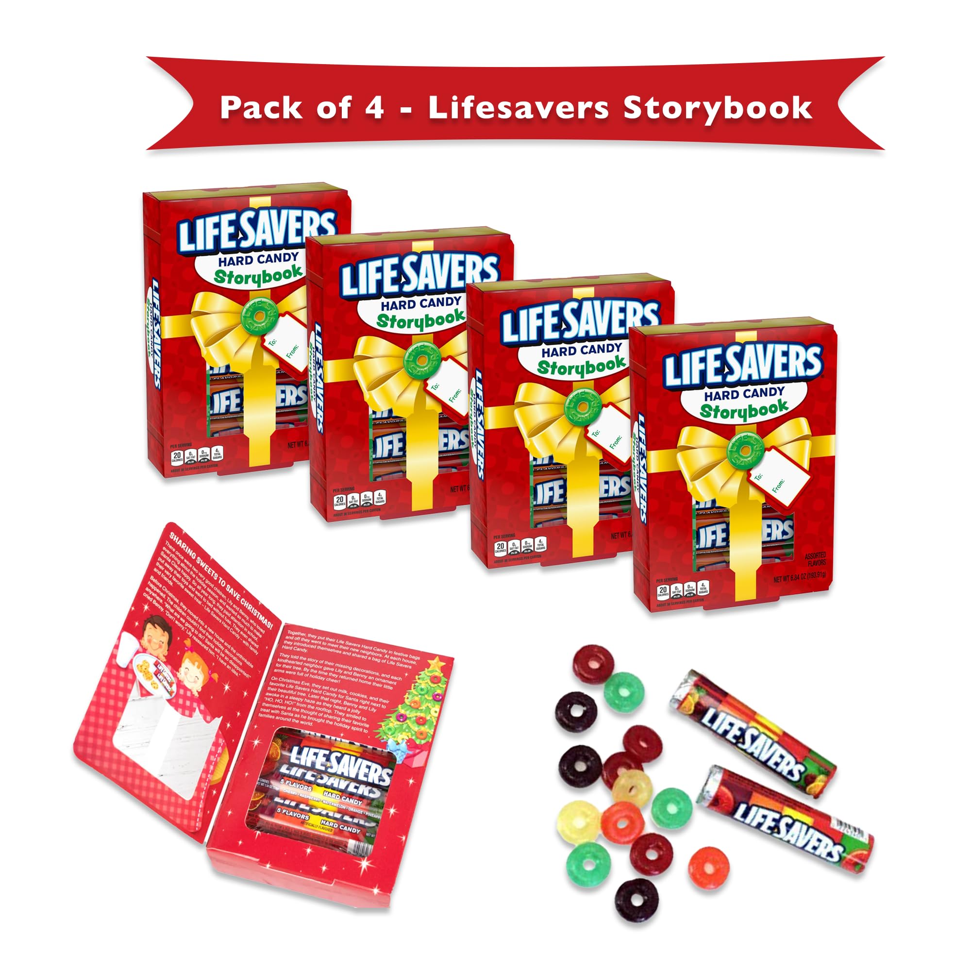 Lifesavers Christmas Candy Book - 4 Pack of Hard Candy Storybook for Holiday Gifts & Stocking Stuffers | Perfect for Christmas Parties, Office Treats & Festive Celebrations