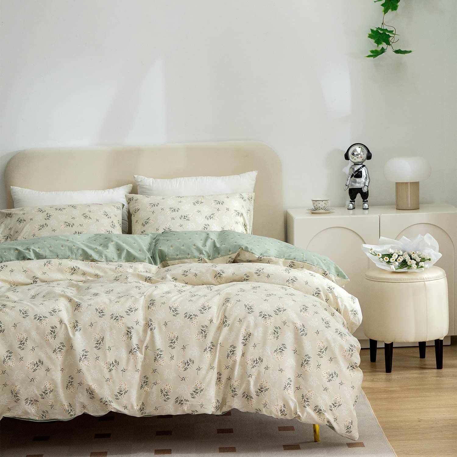 Floral Duvet Cover Queen Size - 100% Cotton 3-Piece Bedding Set for Girls, Reversible Chic Garden Print with Zipper Closure | Perfect for Teen Bedrooms, Guest Rooms & Boho Chic Home Decor