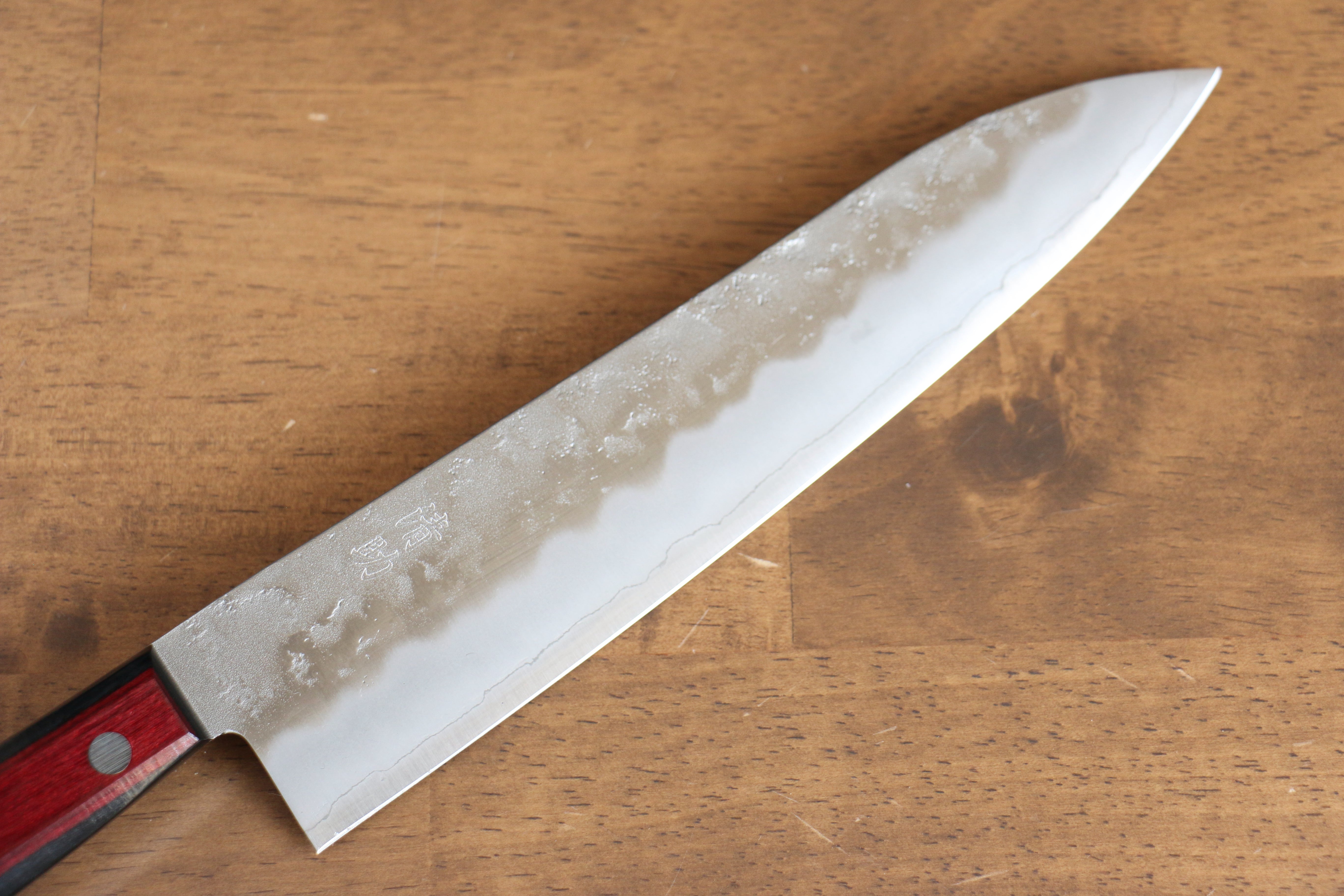 Premium Seisuke Ringo Silver Steel No.3 Nashiji Gyuto 210mm Japanese Chef Knife with Red Pakka Wood Handle - Perfect for Sushi, Meat Cutting & Professional Kitchen Use