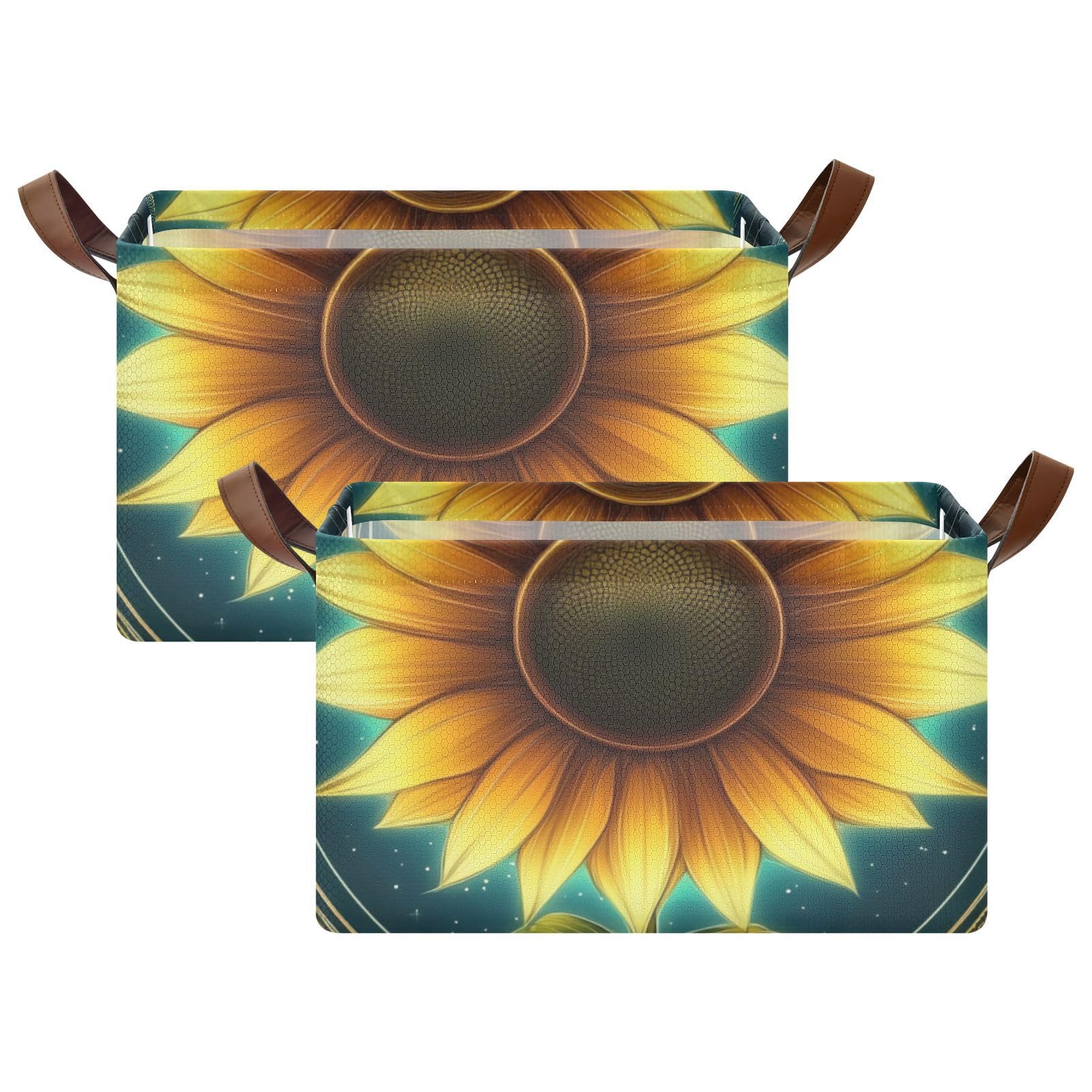 Sunflower Neon Tarot Foldable Storage Baskets - 2 Pack for Closet, Pantry & Office