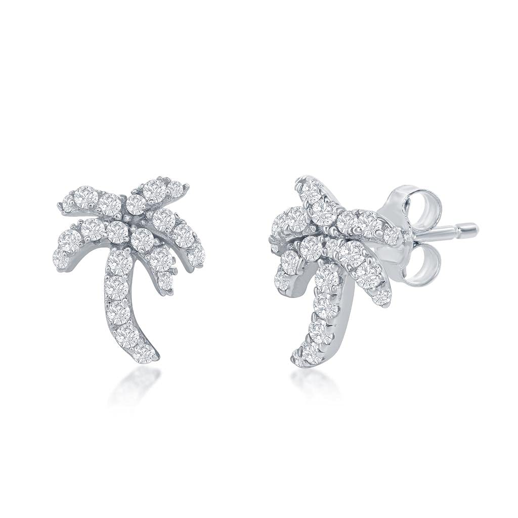 Beaux Bijoux Simulated Diamond CZ Stud Earrings - Turtle, Wave, Flip Flop, Palm Tree & Starfish Designs - Sterling Silver Jewelry for Women & Teens - Perfect for Beach Vacations, Summer Parties & Casual Wear