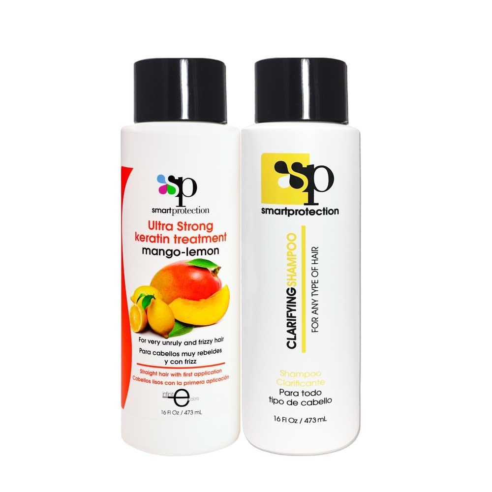 Smart Protection Mango-Lemon Ultra Strong Keratin Hair Treatment with Clarifying Shampoo - 16oz Bottle for Frizz Control & Hair Repair - Perfect for Salon-Quality Smoothing at Home