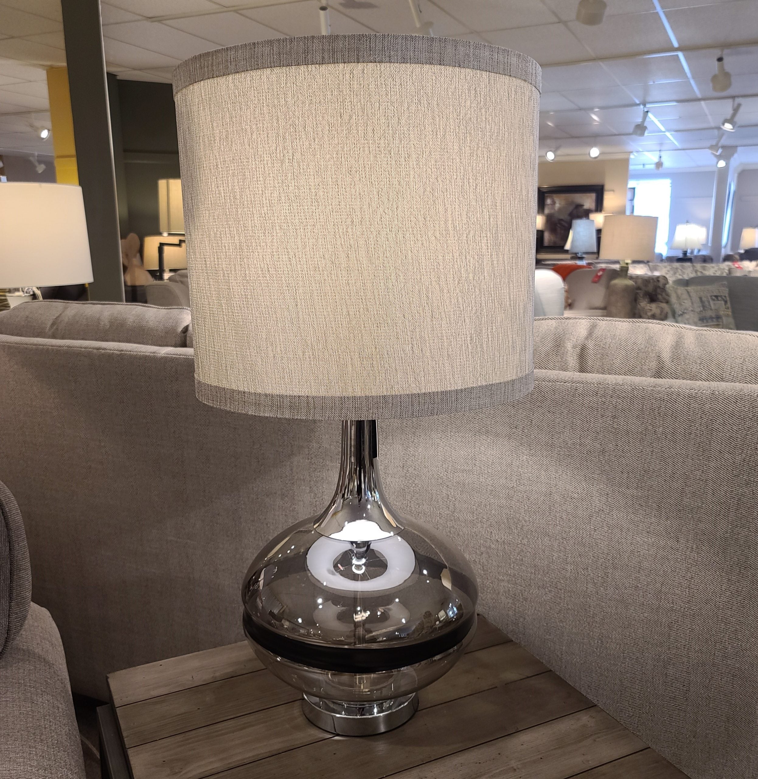 Elyse Smoke Table Lamp - Modern Glass Bedside Light for Living Room, Bedroom & Office Decor