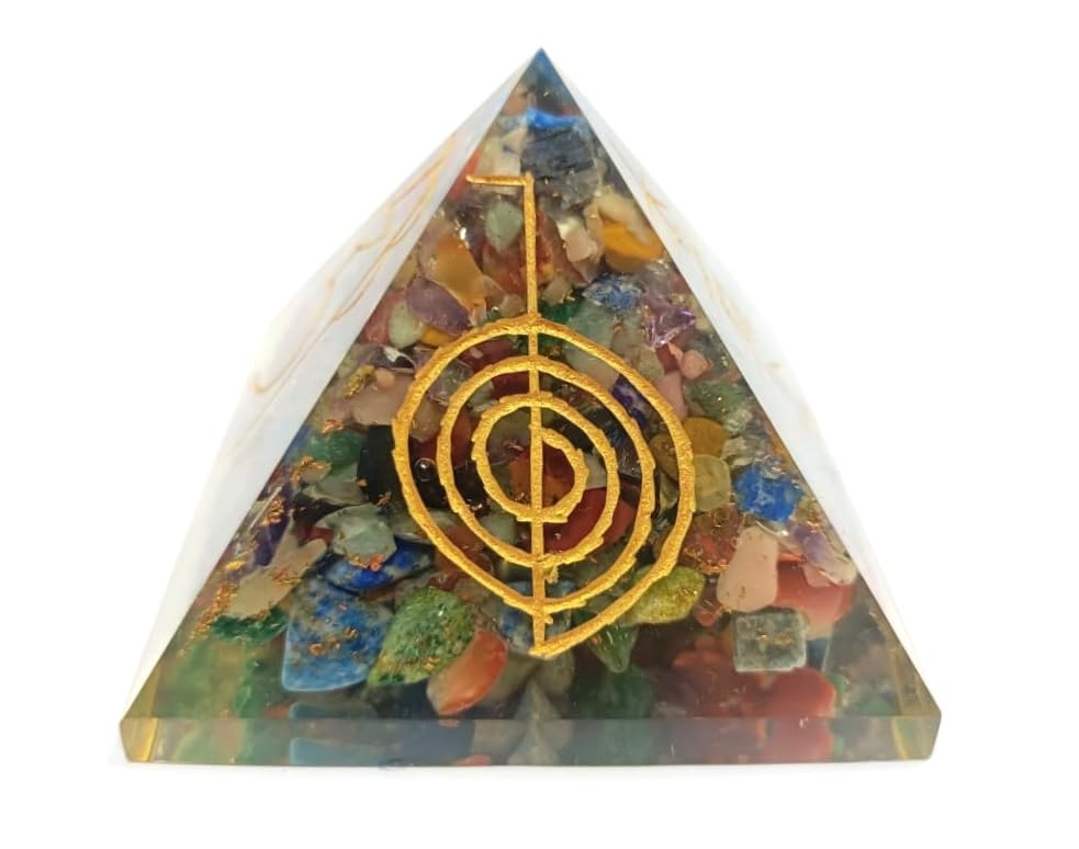 Jet Orgone Chakra Pyramid with Usui Symbol - 7 Chakra Agate Stone for Reiki Healing, Meditation & Energy Generator - Perfect for Home Decor, Yoga Studio & Spiritual Healing Space