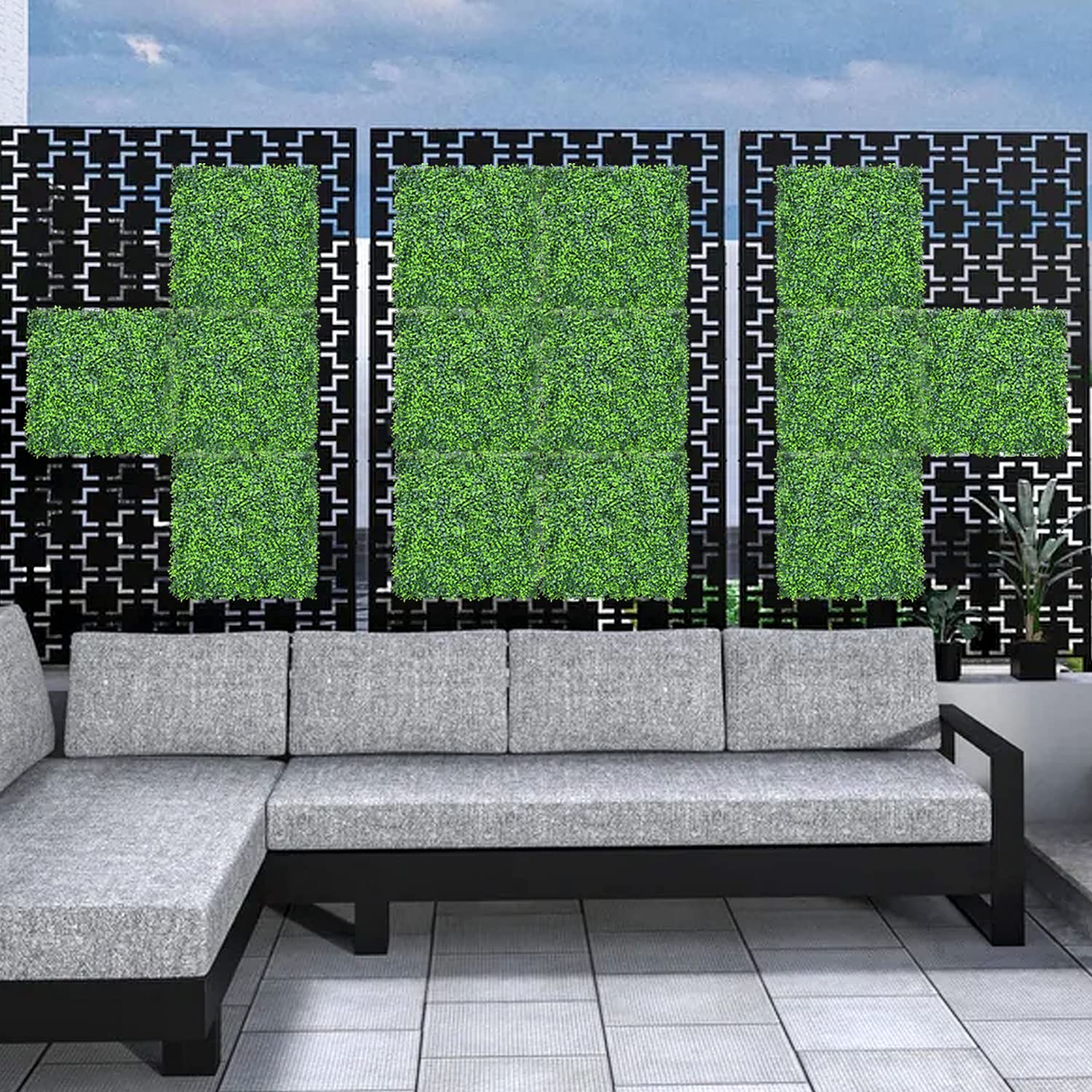 APICRED 20'' x 20'' Artificial Boxwood Hedge Panels - Set of 18 Dark Green Faux Topiary Grass Wall Panels for Indoor & Outdoor Decor - Perfect for Privacy Screens, Garden Walls, and Patio Landscaping