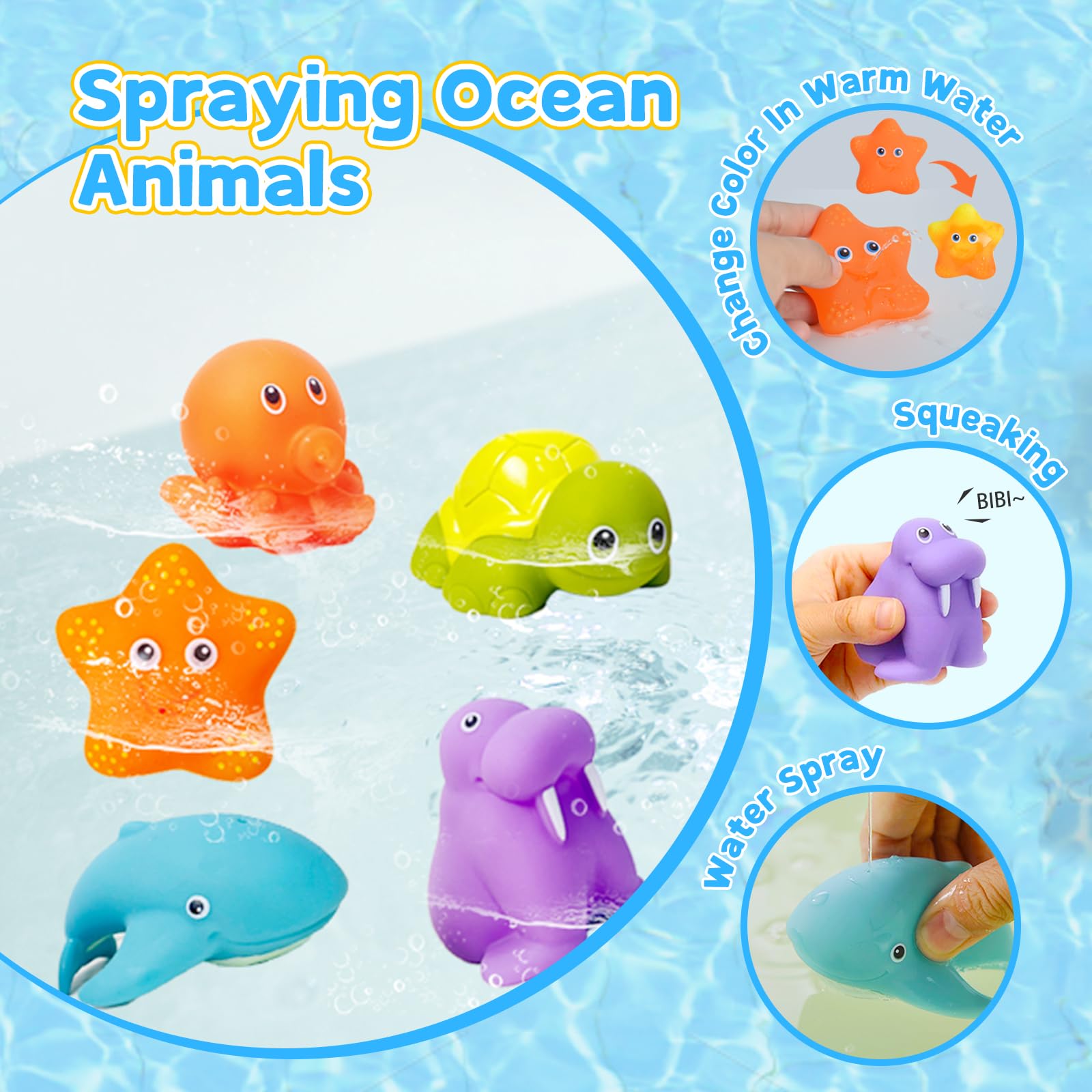 **Magnetic Fishing Bath Toys for Toddlers - Floating Water Spraying Animals with Spinner Octopus, Fun Bathtub & Pool Toys for Kids, Boys & Girls - Perfect for Sensory Play & Early Learning**