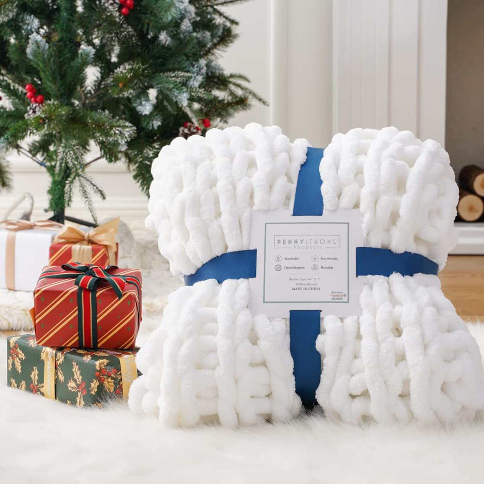 Chunky Knit Blanket - Super Soft Hand Knit Chenille Throw Blanket, Warm & Comfortable, Washable for Living Room, Bedroom & Cozy Nights