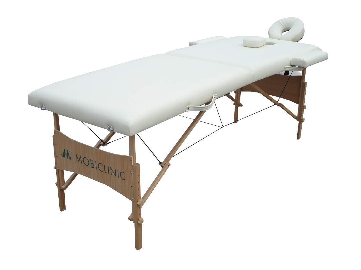 Mobiclinic® Portable Folding Massage Table - 73.23 x 23.62 Inch Adjustable Beauty Spa Bed with Headrest & Carry Bag - 330 lb Weight Capacity - Cream Wood Finish - Perfect for Professional Massage, Lash Extensions, Physiotherapy & Home Spa Treatments