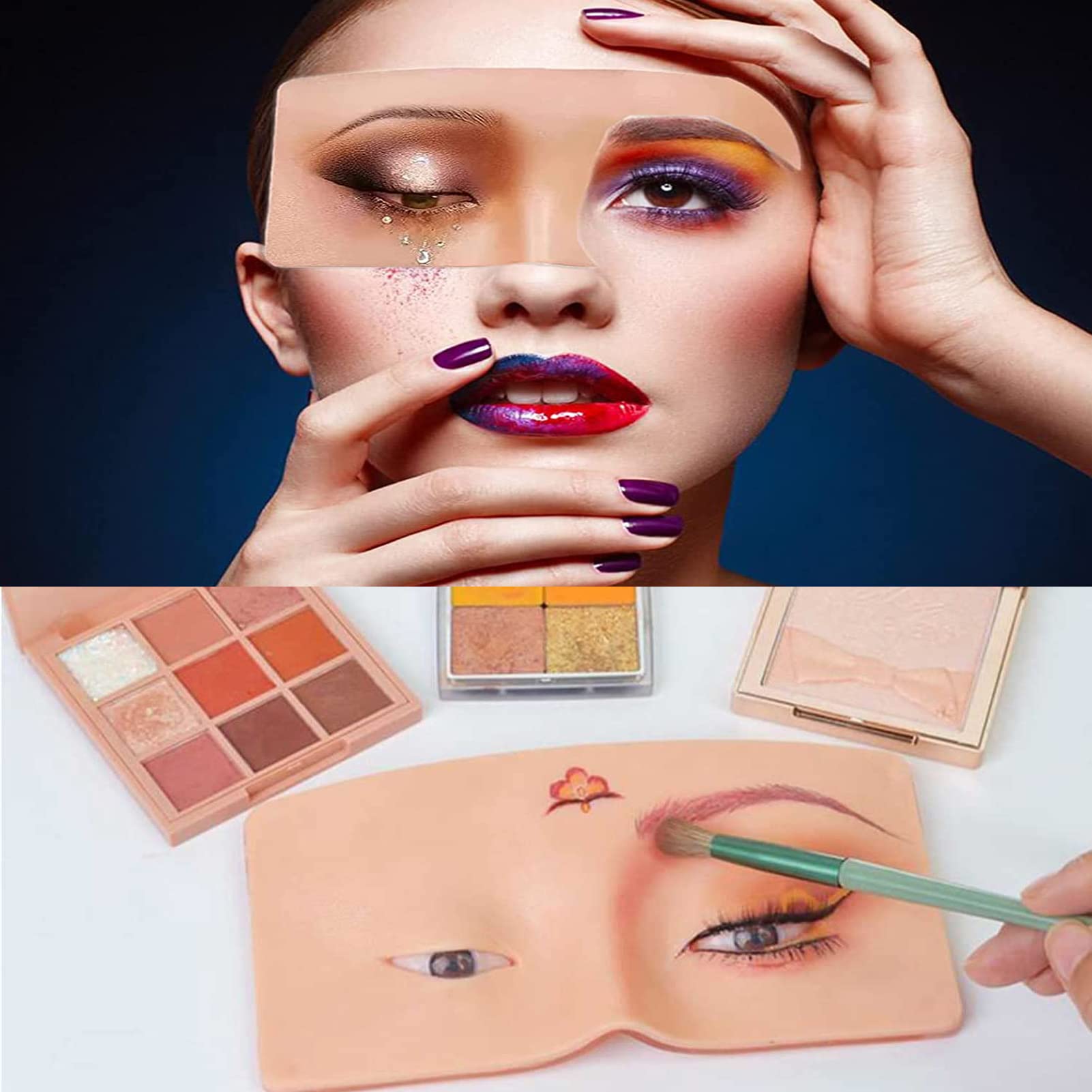 BUCICE Silicone Makeup Practice Face Board - Reusable Bionic Skin for Eyes & Face Makeup Training - Easy to Clean Mannequin Pad - Perfect for Beginners & Professionals at Home or Salon