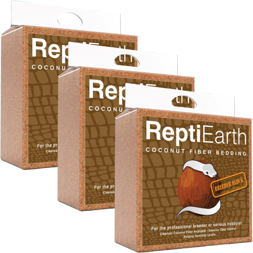 Premium ReptiEarth Coconut Fiber Substrate - Organic Fluffy Small-Strand Reptile Bedding for Bioactive Terrariums, Ideal for Lizards, Frogs, Snakes & Tarantulas | Natural Moisture Retention & Odor Control | Perfect for Tropical Habitats & Breeding Enclosures (3-Pack Breeder Bundle)