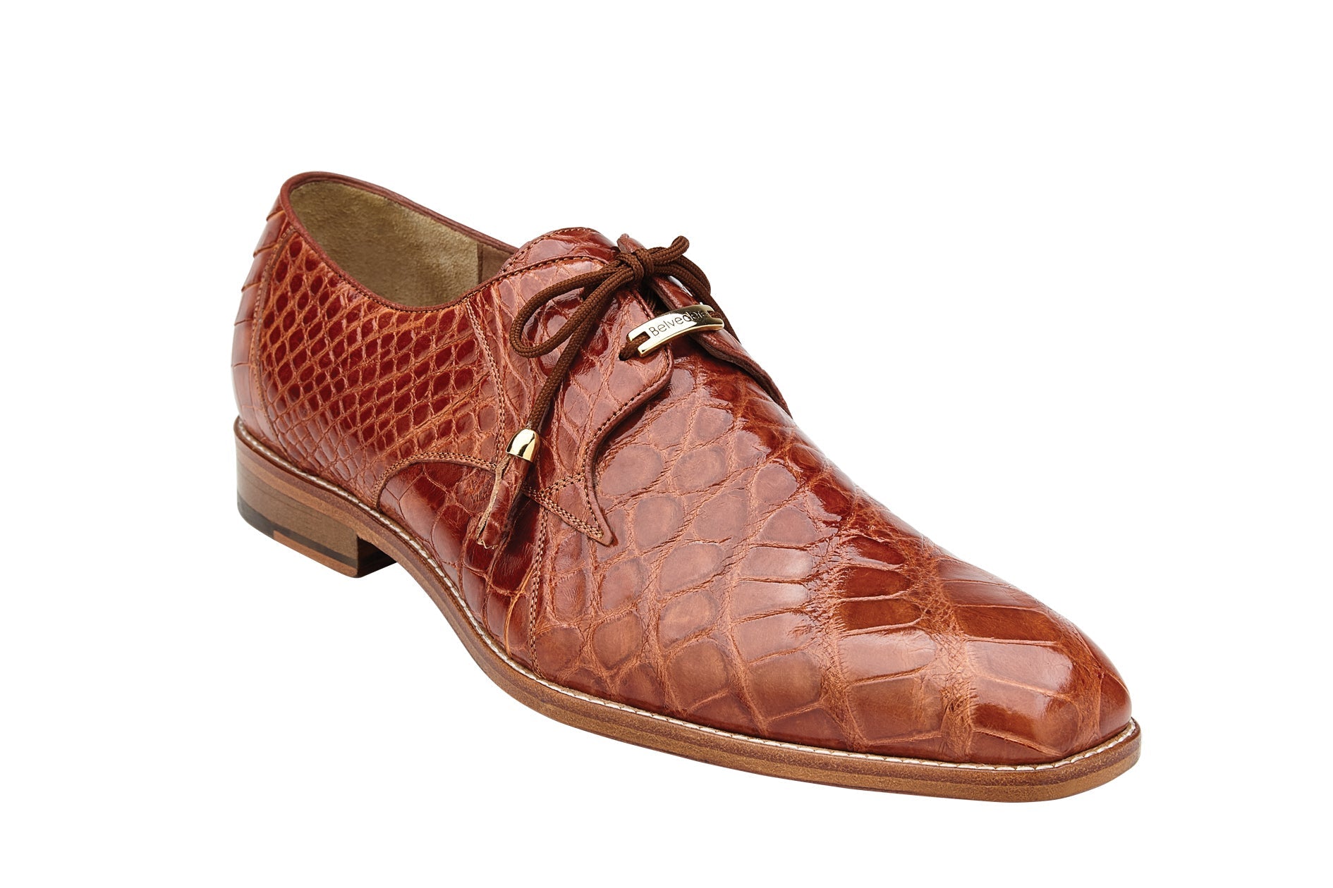 Belvedere Lago Genuine American Alligator Leather Dress Shoes for Men - Cognac Brown 14010 | Luxury Formal Business Attire & Special Occasion Footwear