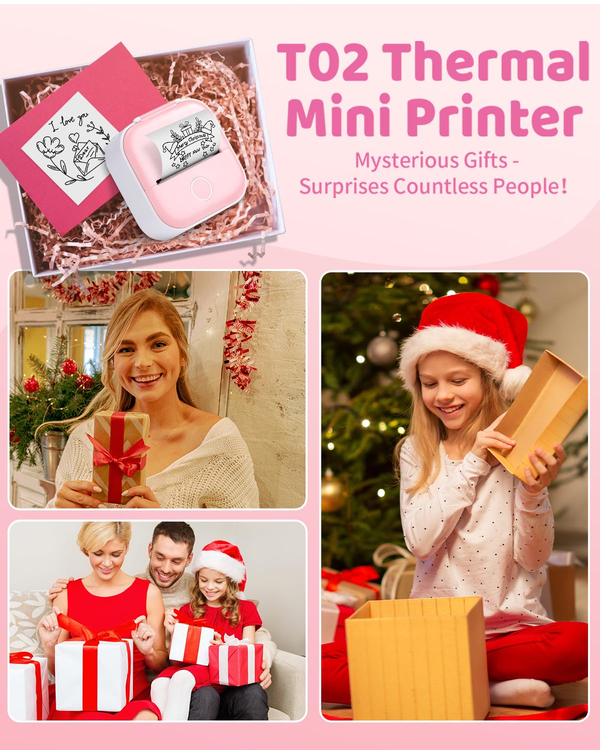 Wireless Mini Sticker Printer Machine - Portable Pocket Sticker Maker for iPhone & Android, T02 Thermal Label Printer with 3 Rolls Paper for Journaling, Memos, Receipts & DIY Crafts | Perfect for Scrapbooking, Planner Decoration & Small Business Labeling