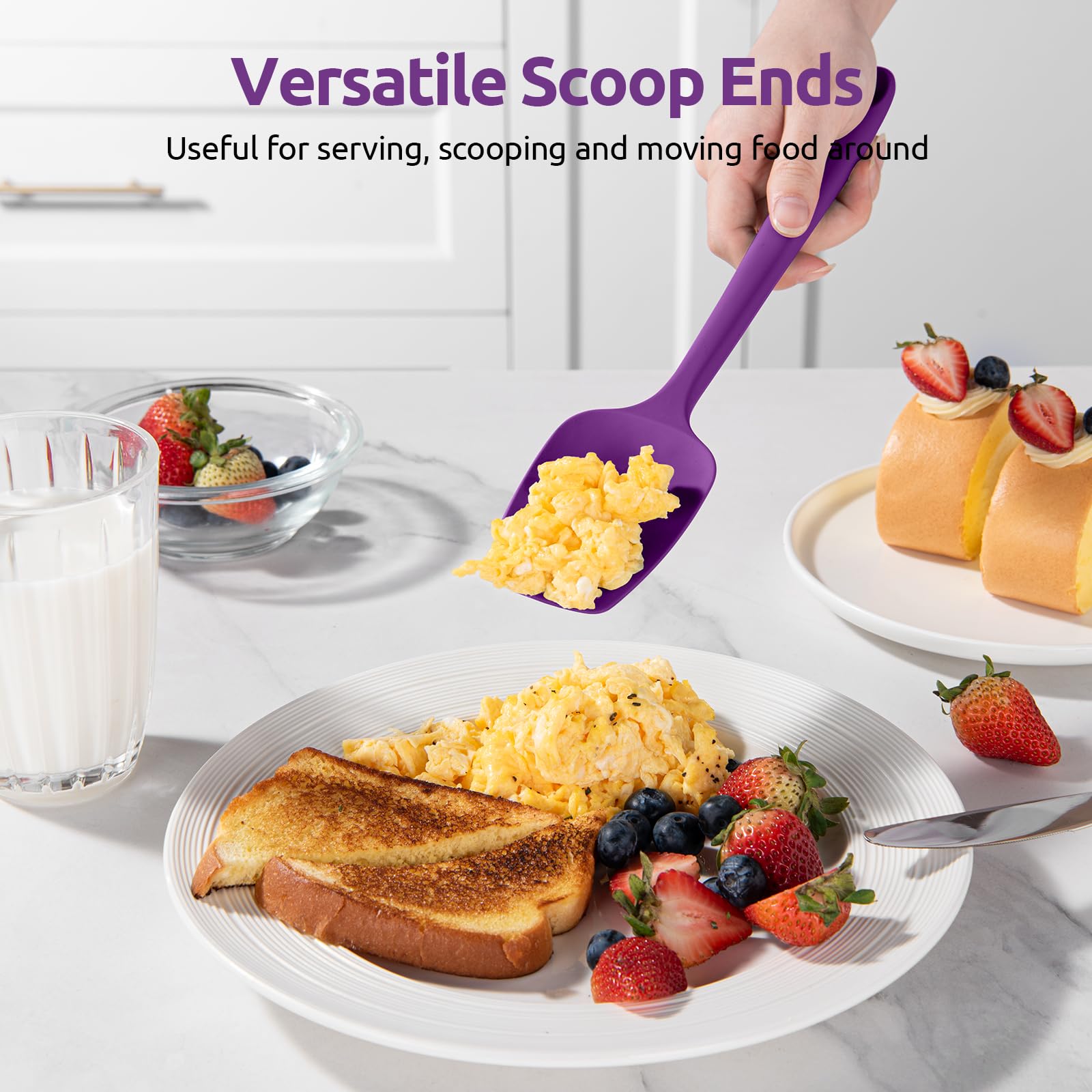U-Taste Silicone Spoon Spatula Set - 3-Piece High Heat Resistant 600°F Kitchen Utensils for Baking, Cooking & Mixing - Food Grade Flexible Rubber Scrapers for Nonstick Cookware (Purple) - Perfect for Cake Decorating, Cookie Dough Mixing & Pancake Flipping