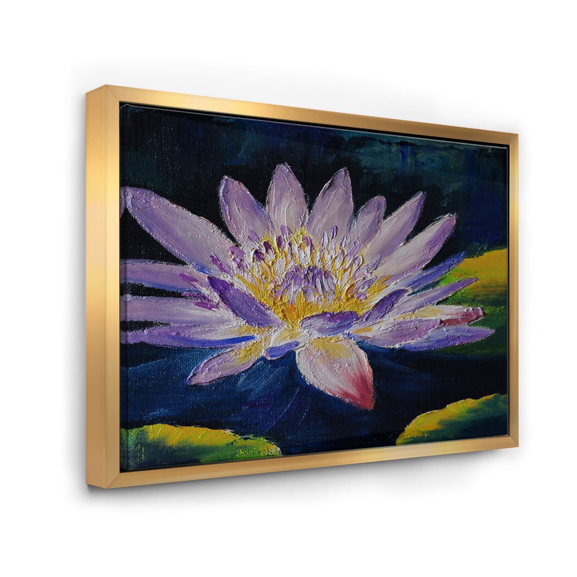 DESIGN ART 'Purple Lotus Flower' Floral Framed Canvas Print Wall Decor - 40x30 Inches Gold Frame - Perfect for Living Room, Bedroom & Office Decor