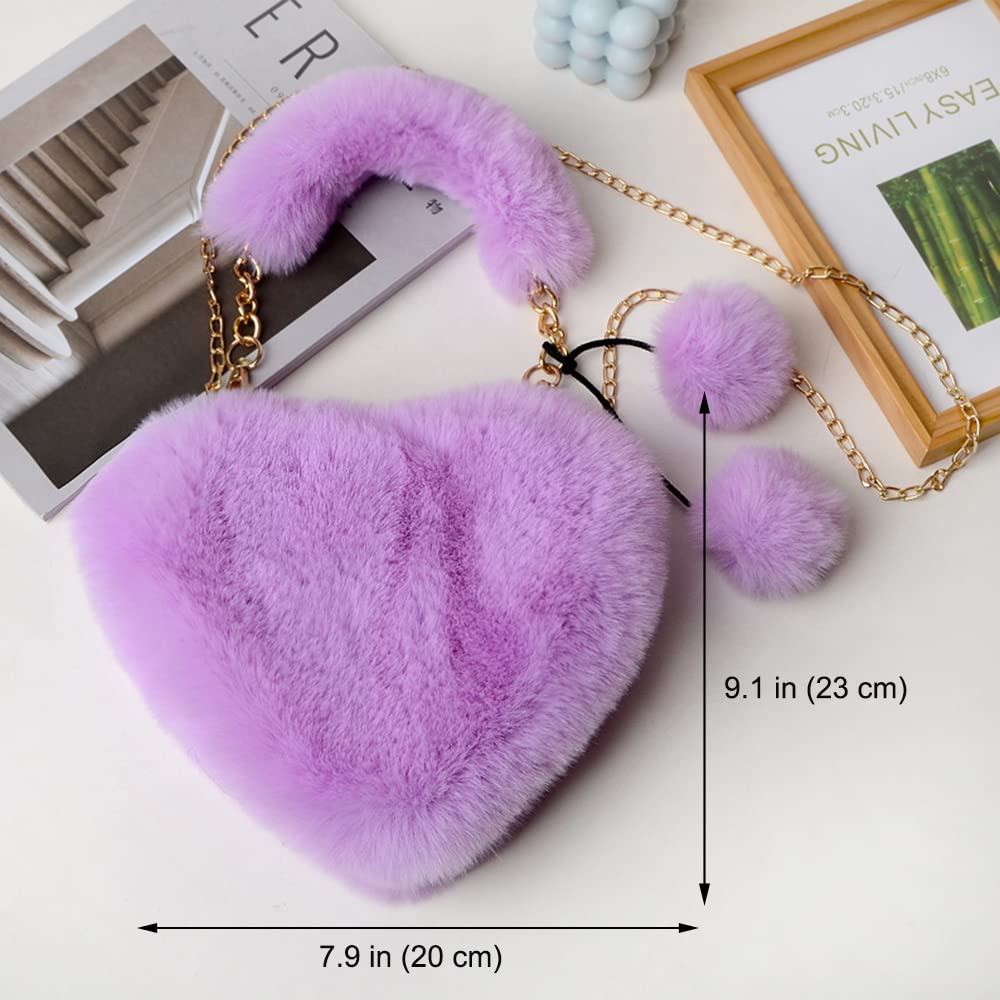 Rejolly Furry Heart Shaped Purse for Women & Girls - Soft Fluffy Faux Fur Small Shoulder Bag Clutch - Perfect for Parties, Dates, and Everyday Use